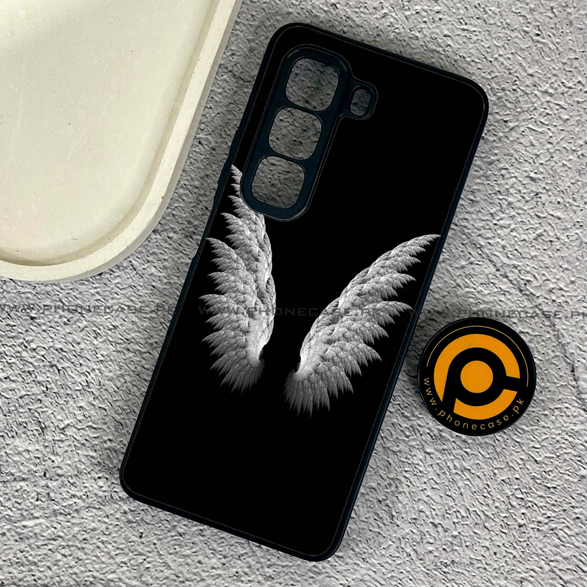 Infinix Hot 50 Pro - Angel Wings Series - Premium Printed Glass soft Bumper shock Proof Case