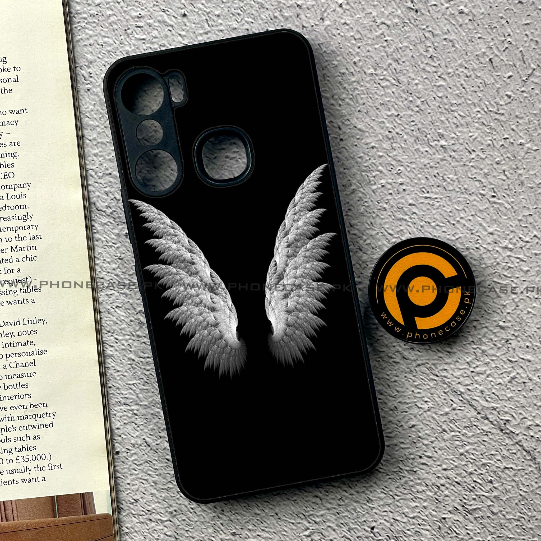 Infinix Hot 12 Pro - Angel Wings Series - Premium Printed Glass soft Bumper shock Proof Case