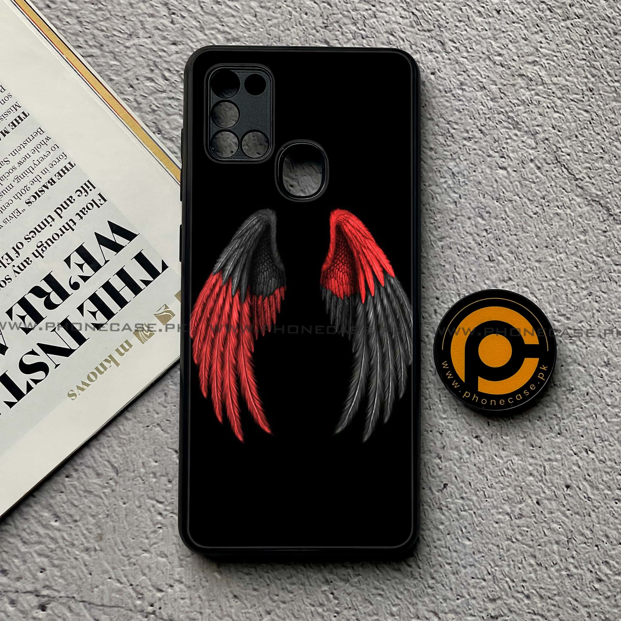 Samsung Galaxy A21s - Angel Wings Series - Premium Printed Glass soft Bumper shock Proof Case