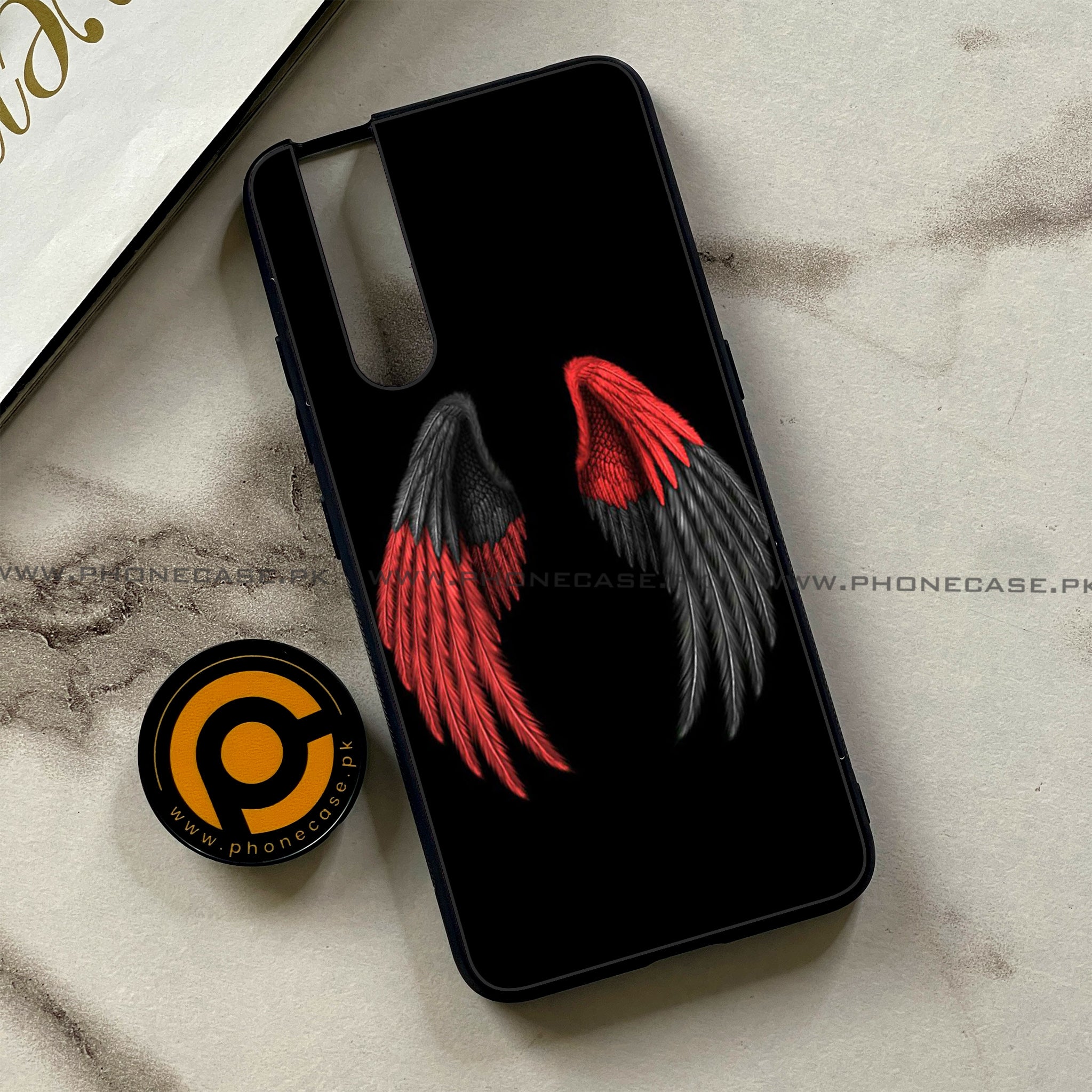 Vivo V15 Pro - Angel Wings Series - Premium Printed Glass soft Bumper shock Proof Case