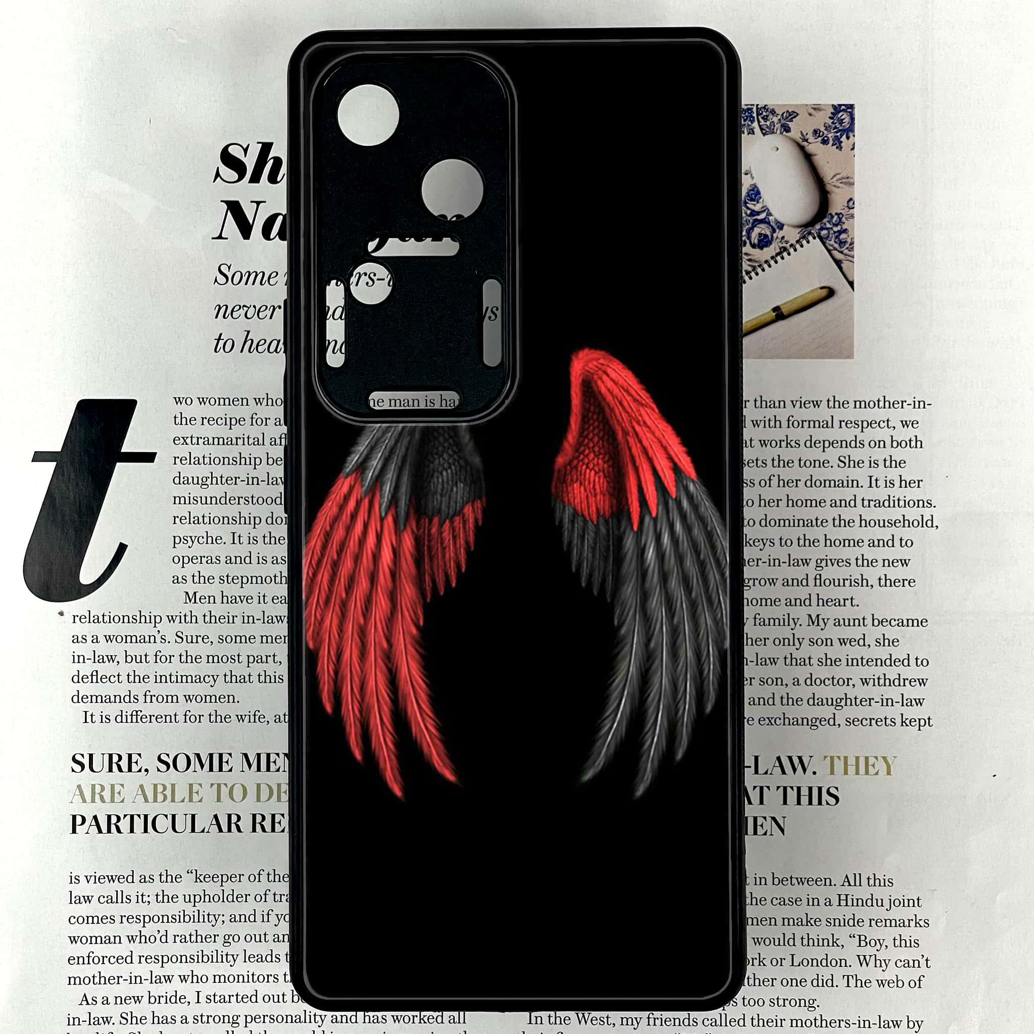 Vivo V30 - Angel Wings Series - Premium Printed Glass soft Bumper shock Proof Case