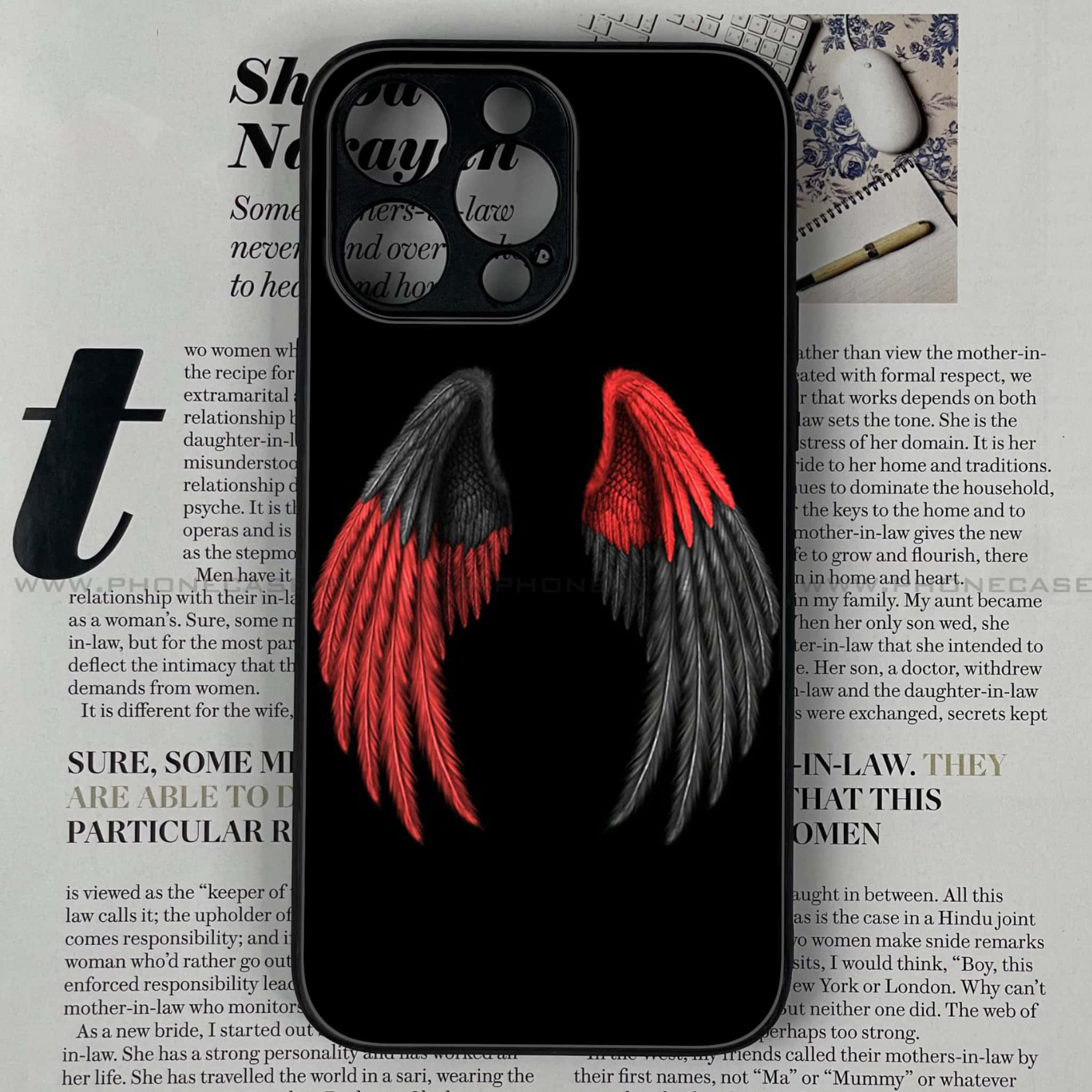 iPhone 15 Pro - Angel Wings Series - Premium Printed Glass soft Bumper shock Proof Case