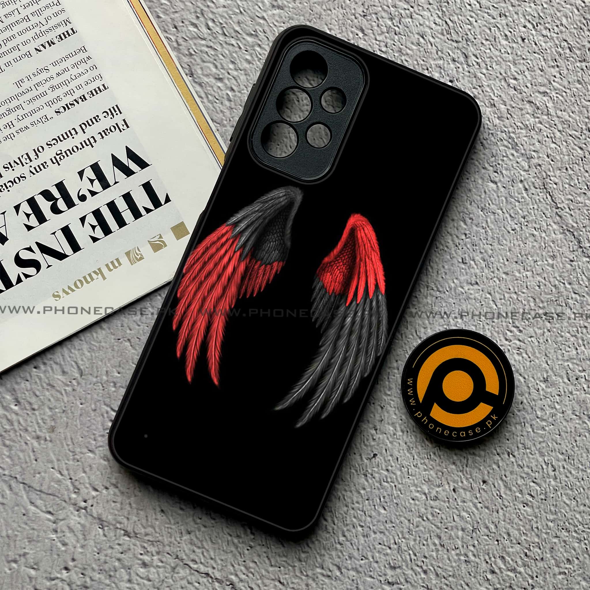 Samsung Galaxy A23- Angel Wing Series - Premium Printed Glass soft Bumper shock Proof Case