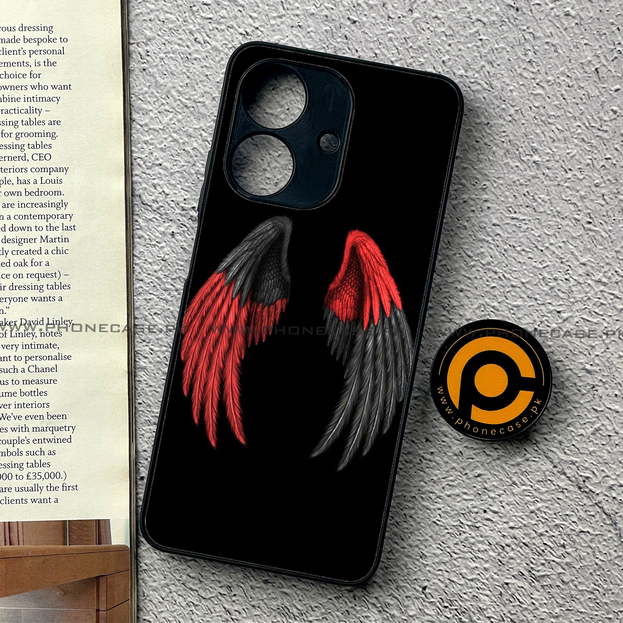 Realme Note 60 - Angel Wings Series - Premium Printed Glass soft Bumper shock Proof Case