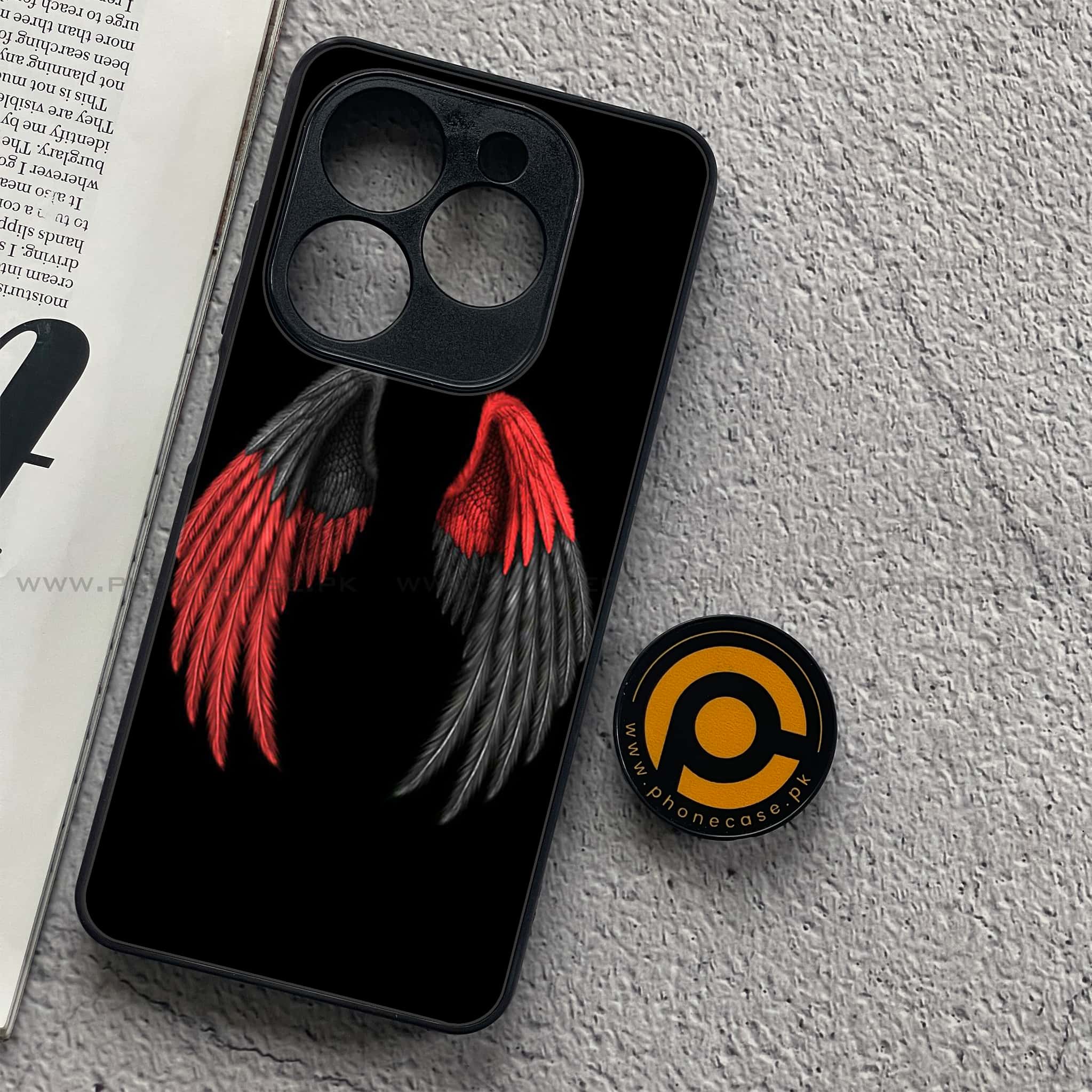 Tecno Spark 20C - Angel Wings Series - Premium Printed Glass soft Bumper shock Proof Case