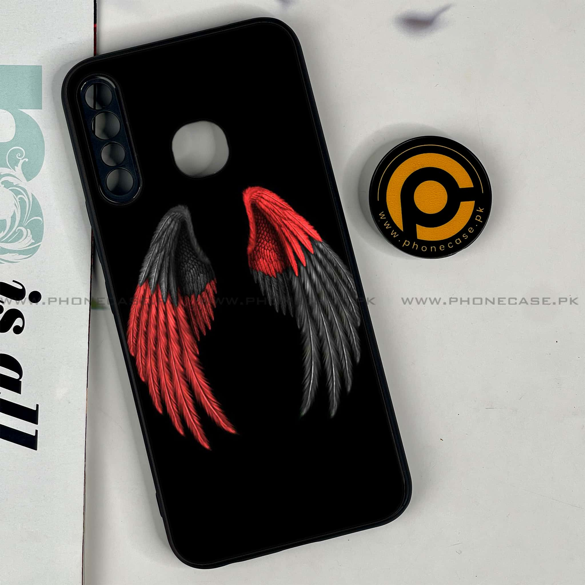 Infinix Hot 8 Lite - Angel Wings Series - Premium Printed Glass soft Bumper shock Proof Case