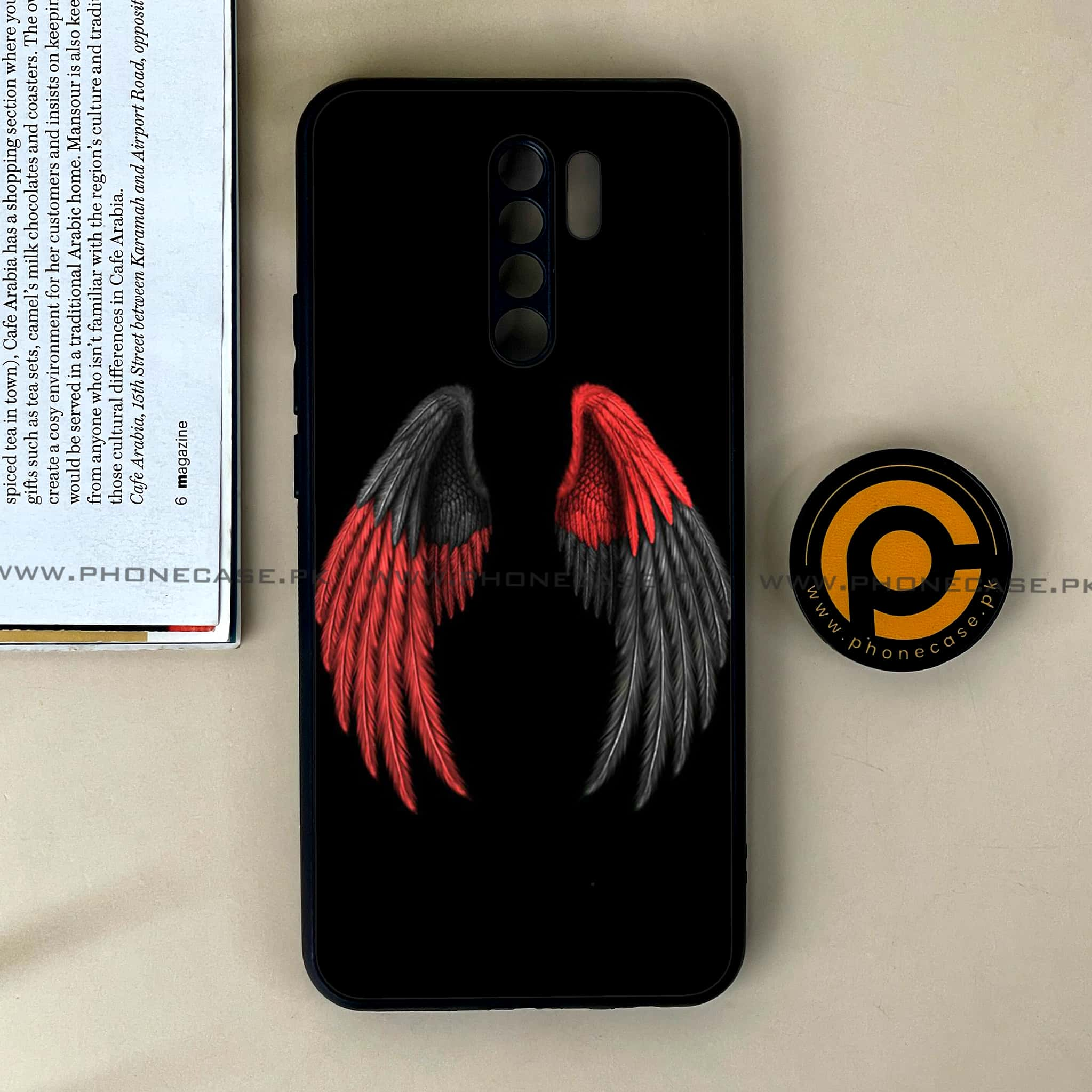 Xiaomi Redmi 9 - Angel Wings Series - Premium Printed Glass soft Bumper shock Proof Case