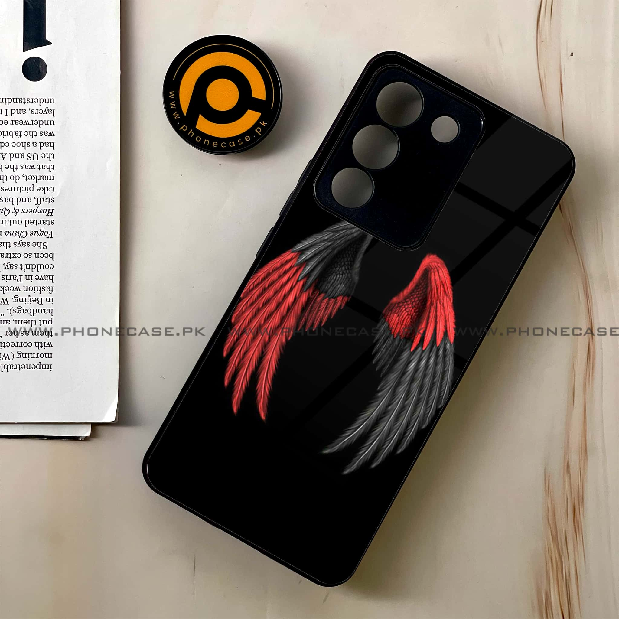 Vivo V29e - Angel Wings Series - Premium Printed Glass soft Bumper shock Proof Case