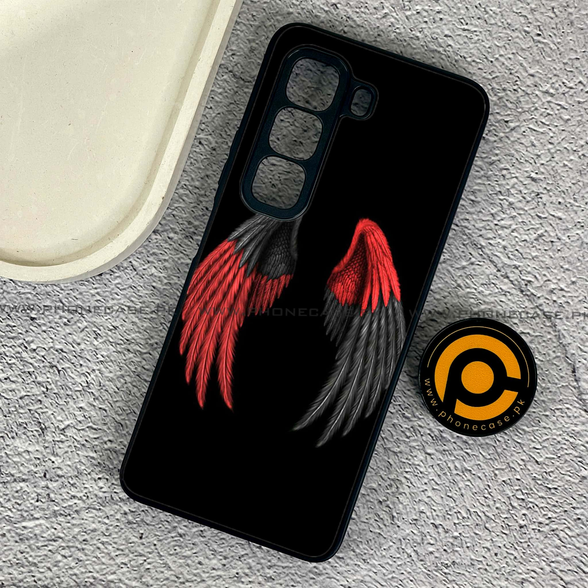 Infinix Hot 50 Pro - Angel Wings Series - Premium Printed Glass soft Bumper shock Proof Case