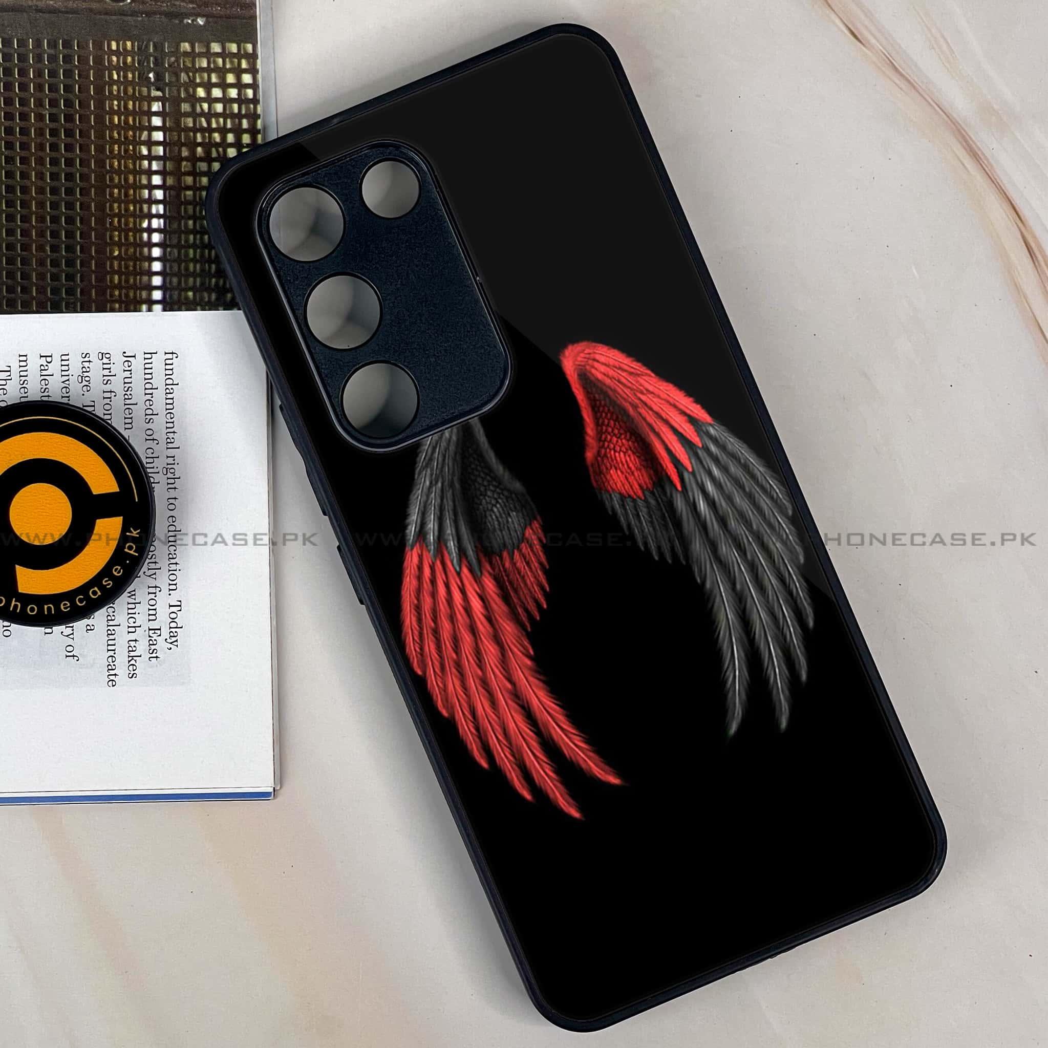 Vivo Y100 - Angel Wings Series - Premium Printed Glass soft Bumper shock Proof Case