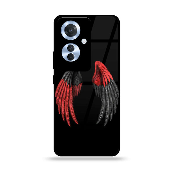 Oppo Reno 11F - Angel Wings  Design 7  - Premium Printed Glass soft Bumper shock Proof Case  CS-25262