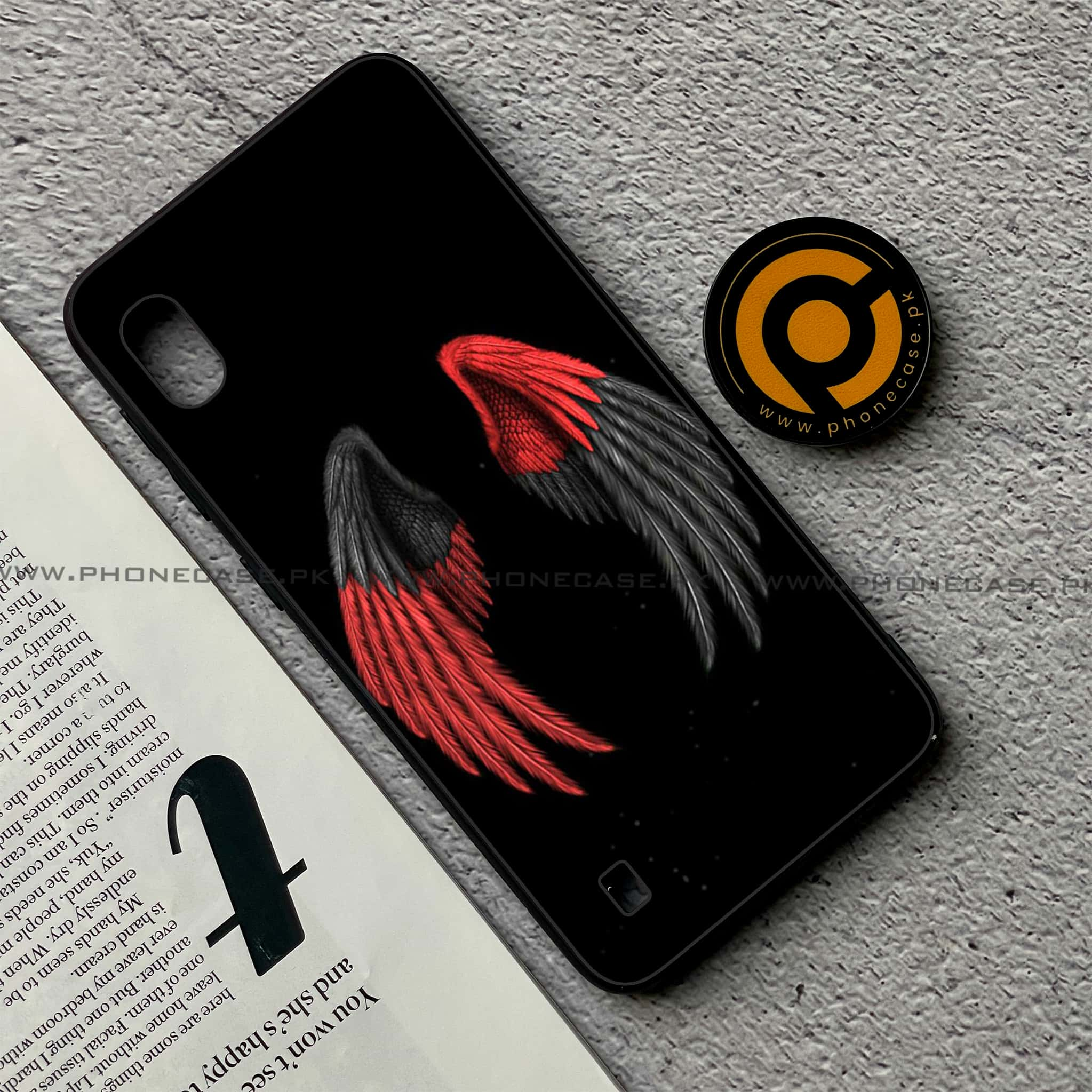 Samsung Galaxy A10 - Angel Wings Series - Premium Printed Glass soft Bumper shock Proof Case