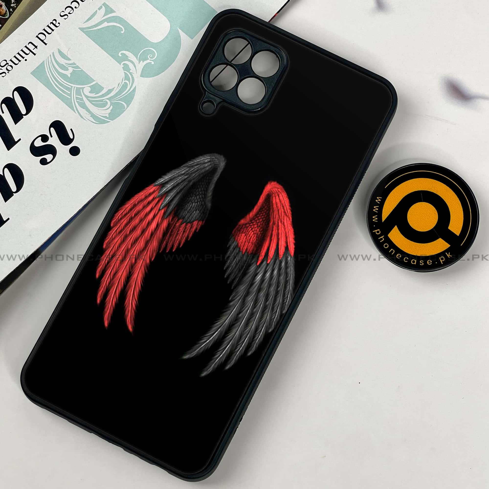 Samsung Galaxy A22 - Angel wings Series - Premium Printed Glass soft Bumper shock Proof Case