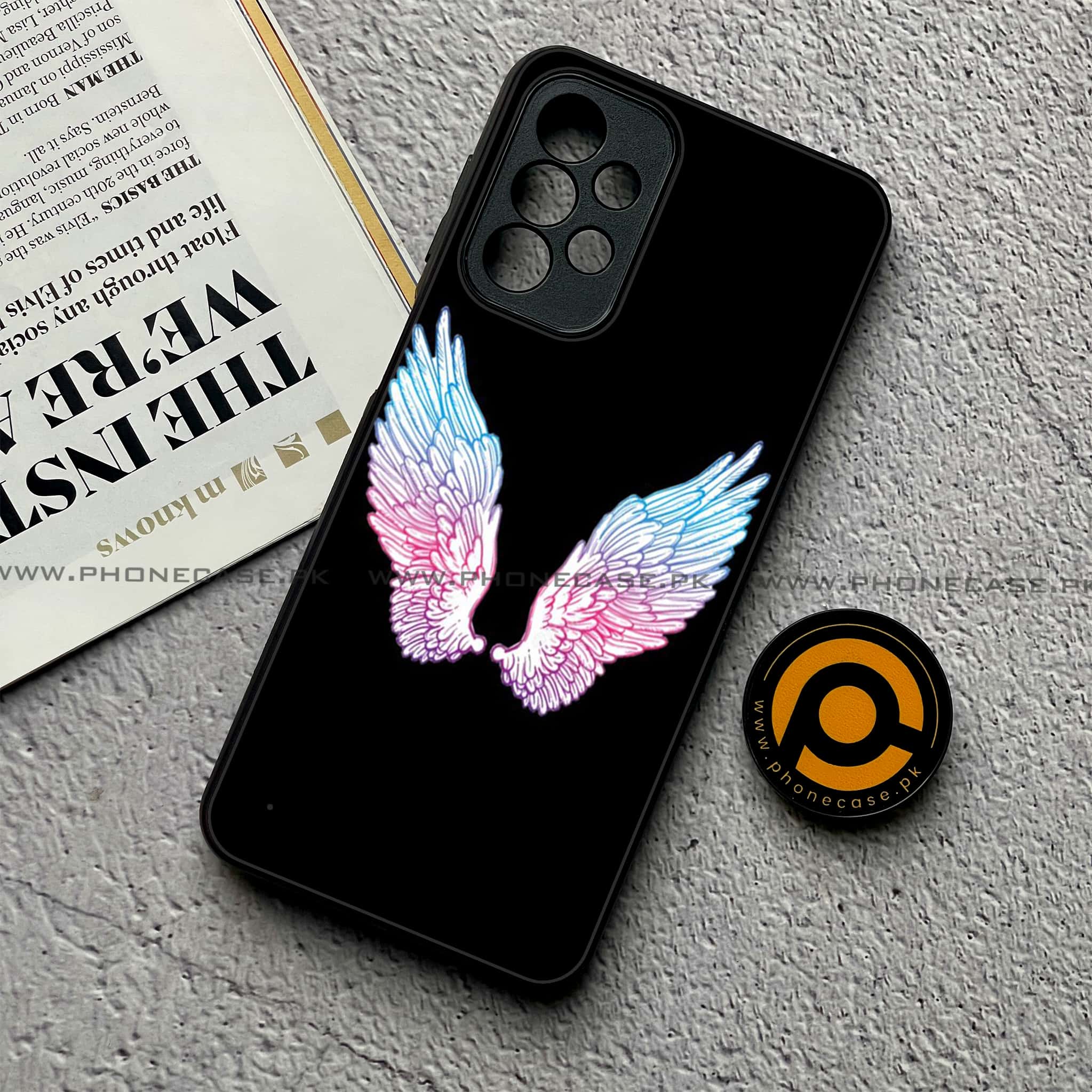 Samsung Galaxy A23- Angel Wing Series - Premium Printed Glass soft Bumper shock Proof Case