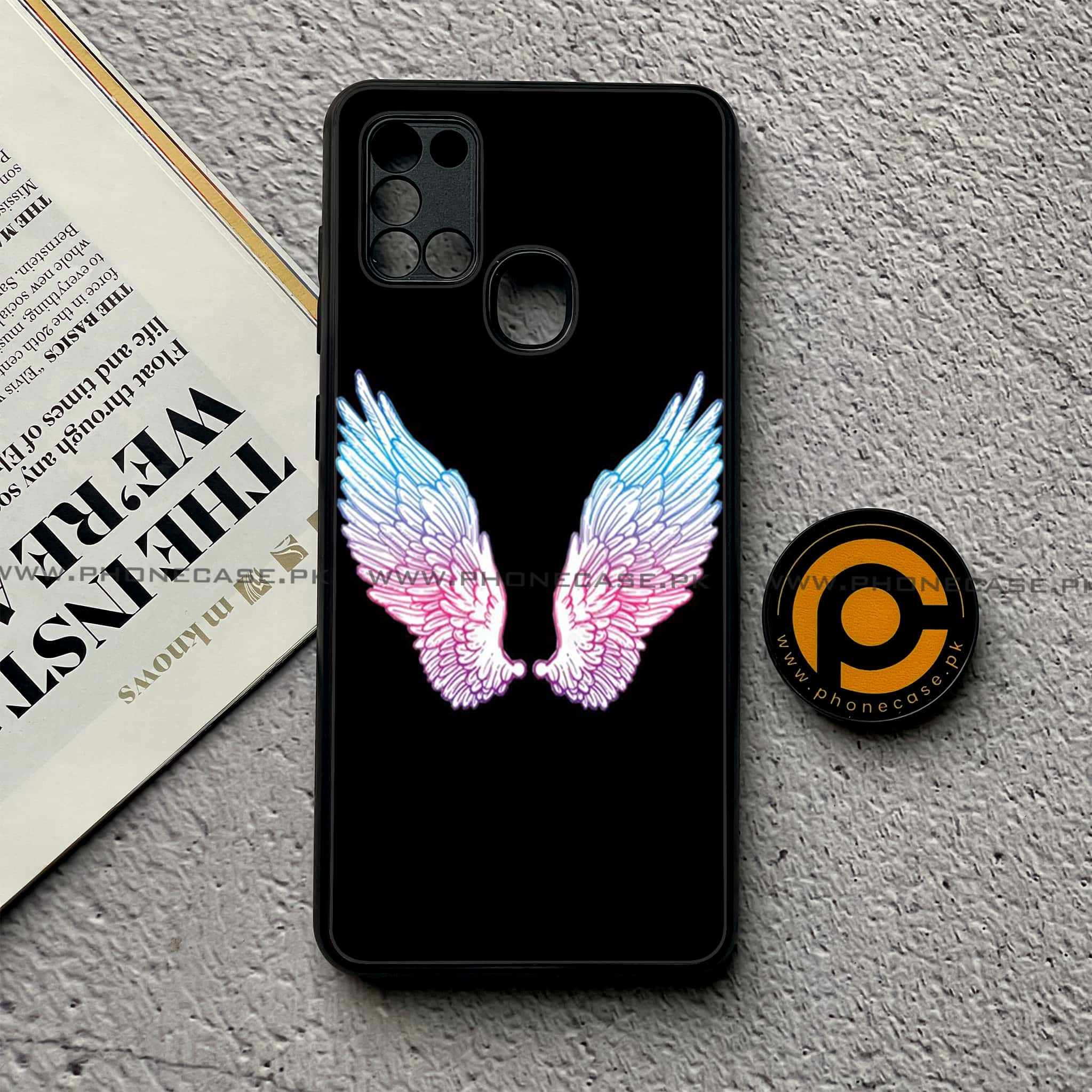Samsung Galaxy A21s - Angel Wings Series - Premium Printed Glass soft Bumper shock Proof Case