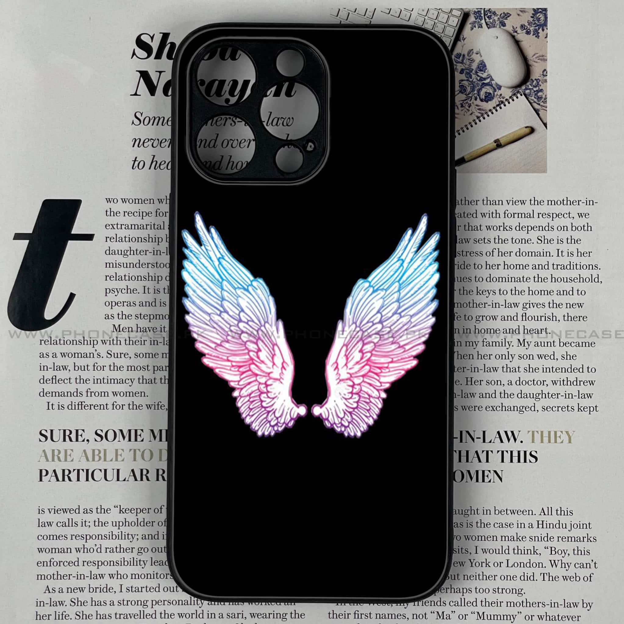 iPhone 13 Pro - Angel Wings Series - Premium Printed Glass soft Bumper shock Proof Case