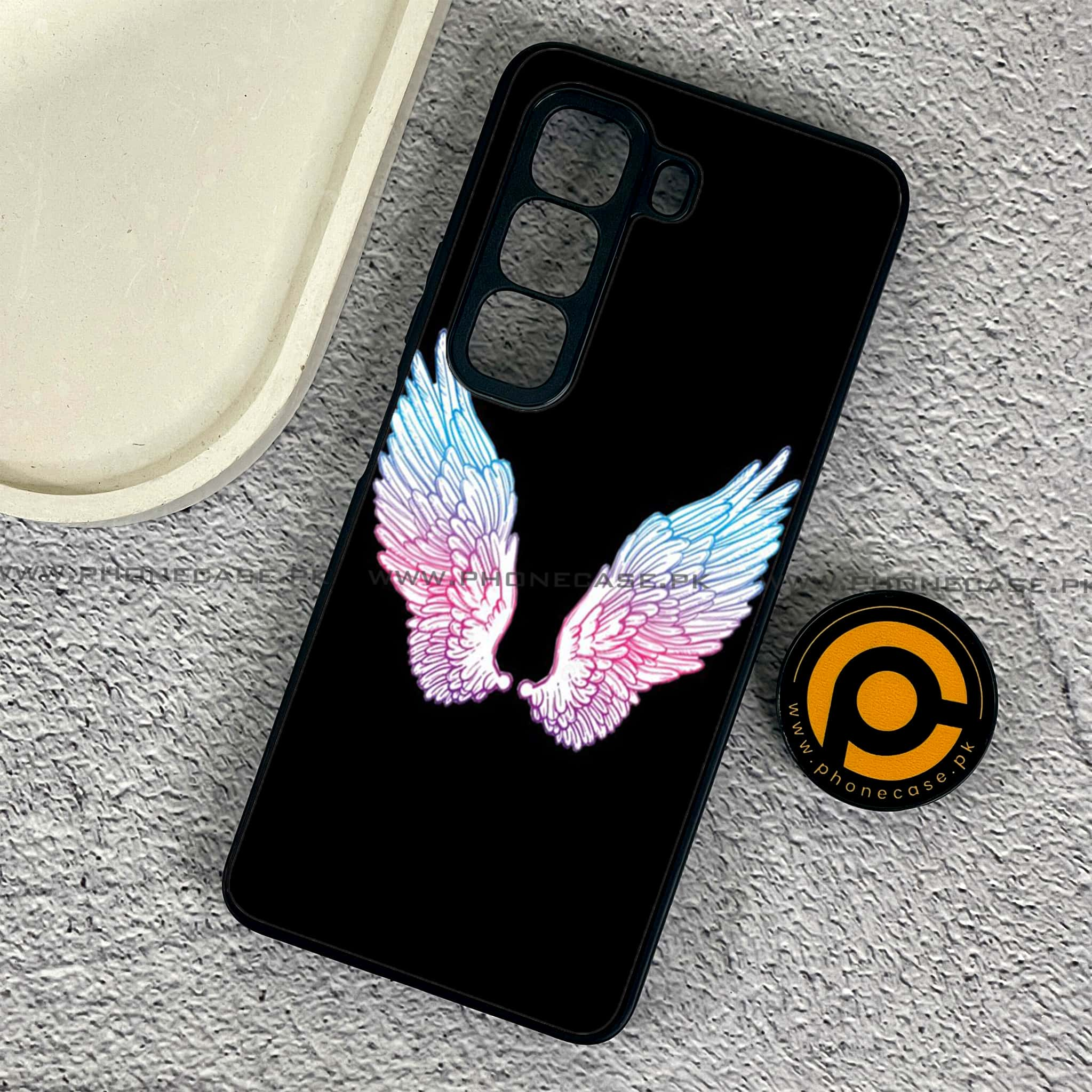 Infinix Hot 50 Pro - Angel Wings Series - Premium Printed Glass soft Bumper shock Proof Case