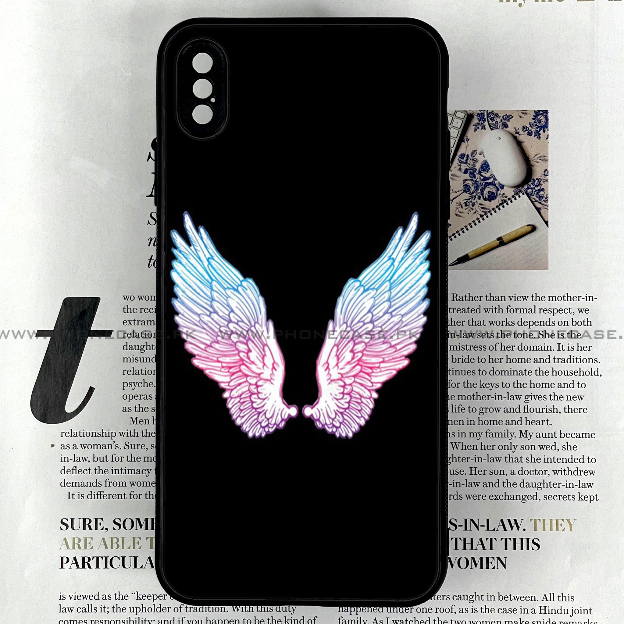iPhone Xs Max - Angel Wing Series - Premium Printed Glass soft Bumper shock Proof Case