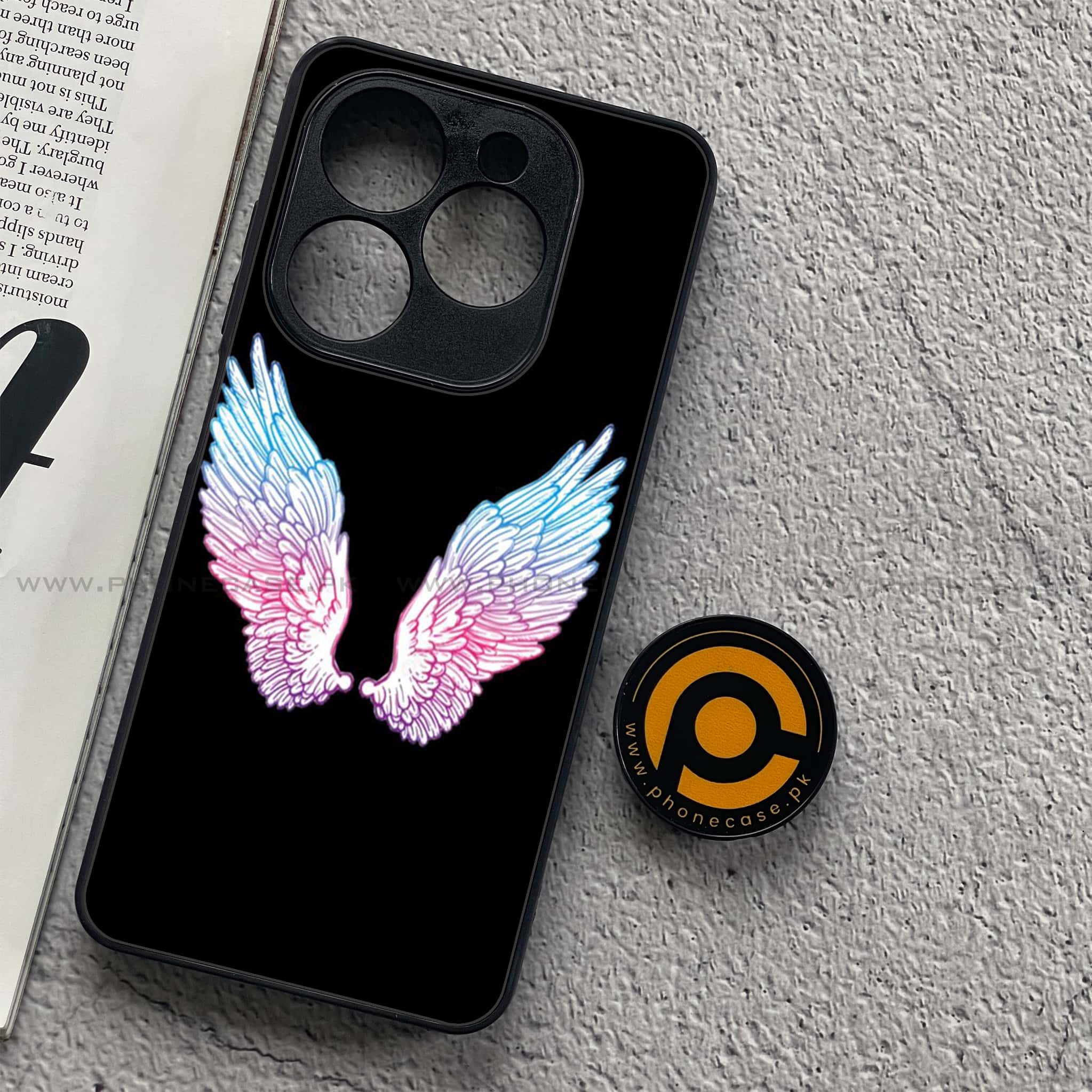 Tecno Spark 20C - Angel Wings Series - Premium Printed Glass soft Bumper shock Proof Case