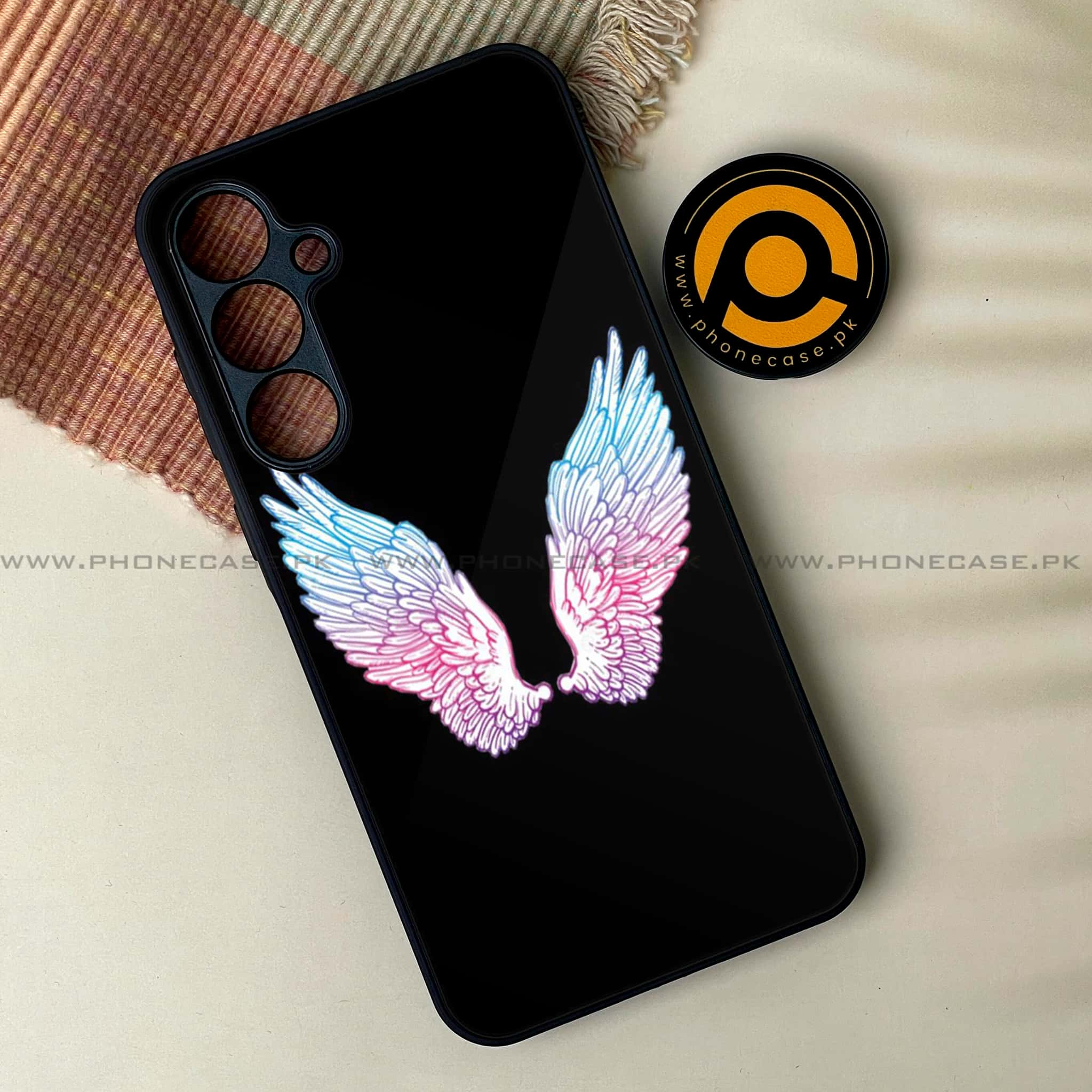 Samsung Galaxy A34 - Angel Wings Series - Premium Printed Glass soft Bumper shock Proof Case