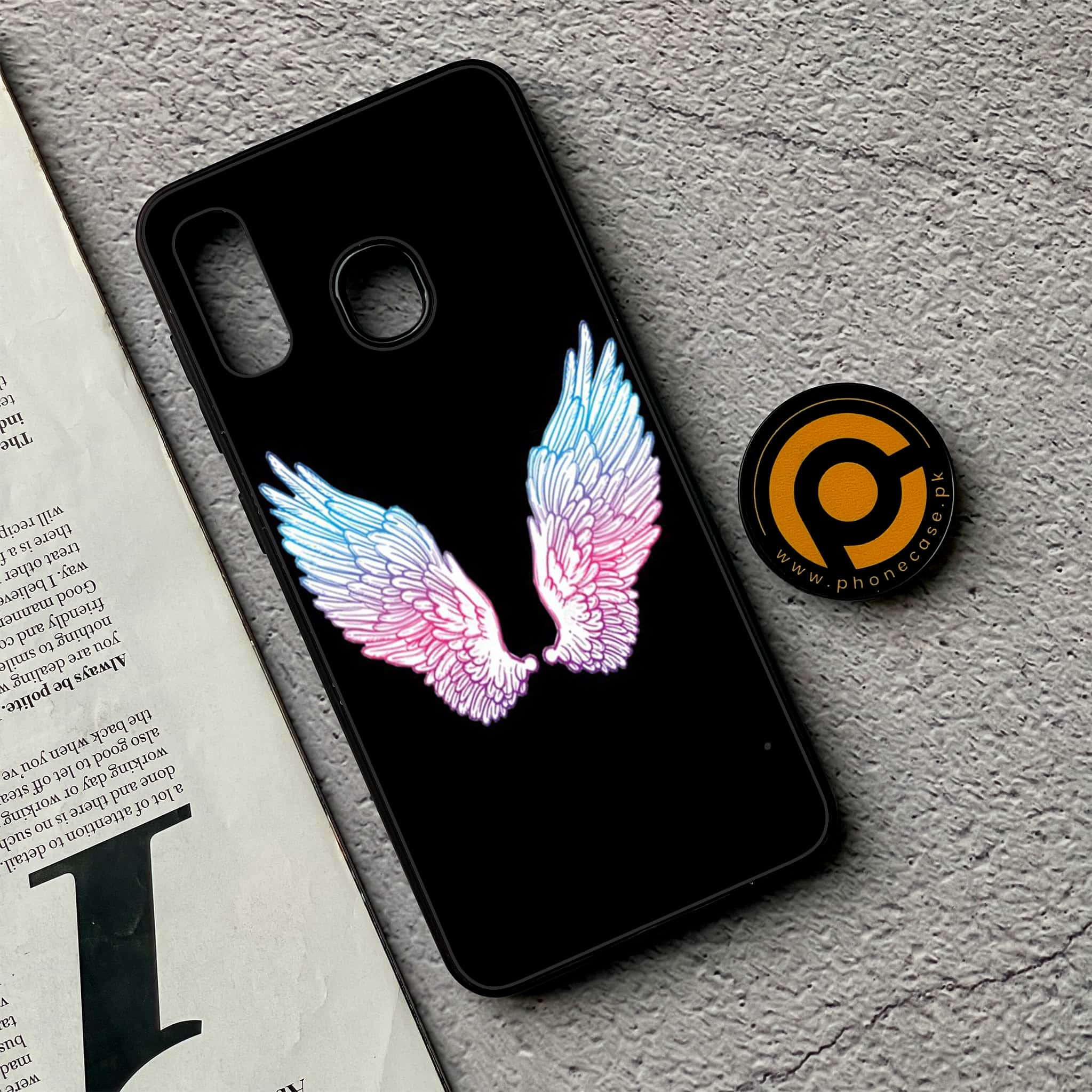 Galaxy A20/A30 - Angel Wings Series - Premium Printed Glass soft Bumper shock Proof Case