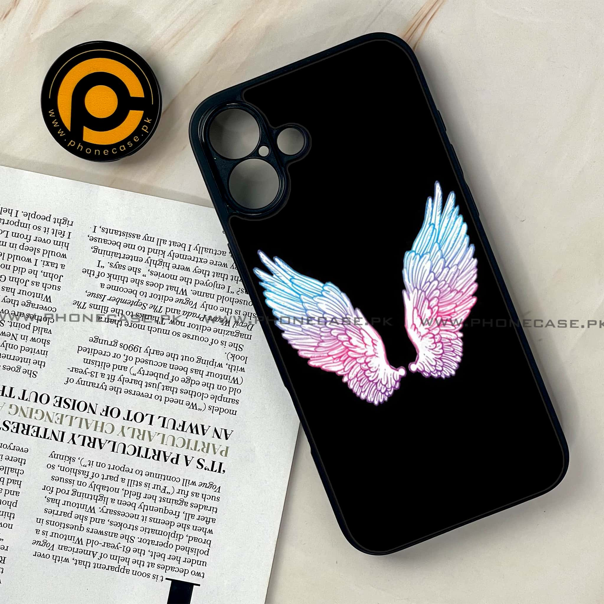 iPhone 16 - Angel Wings Series - Premium Printed Glass soft Bumper shock Proof Case