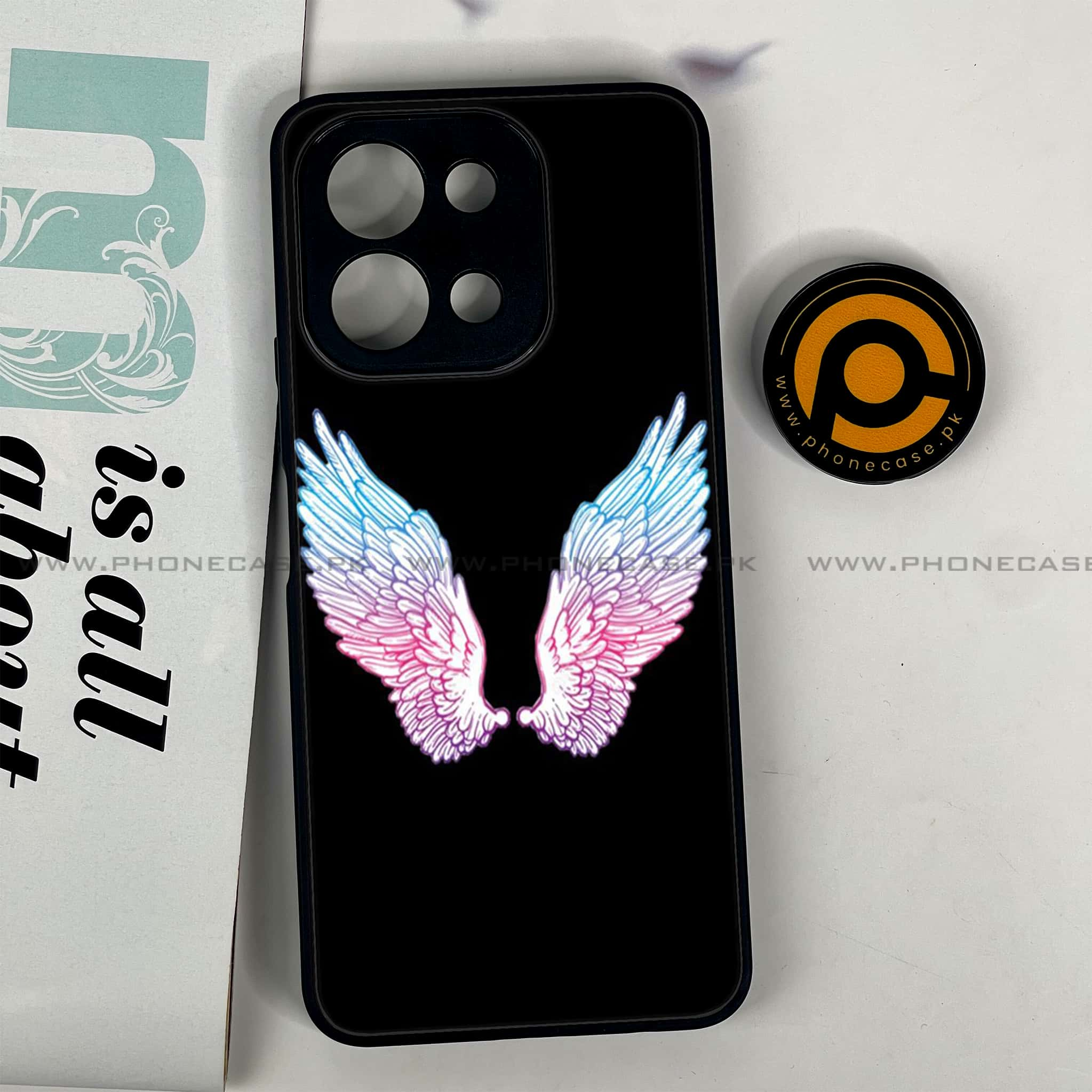 Vivo Y28 - Angel Wings Series - Premium Printed Glass soft Bumper shock Proof Case