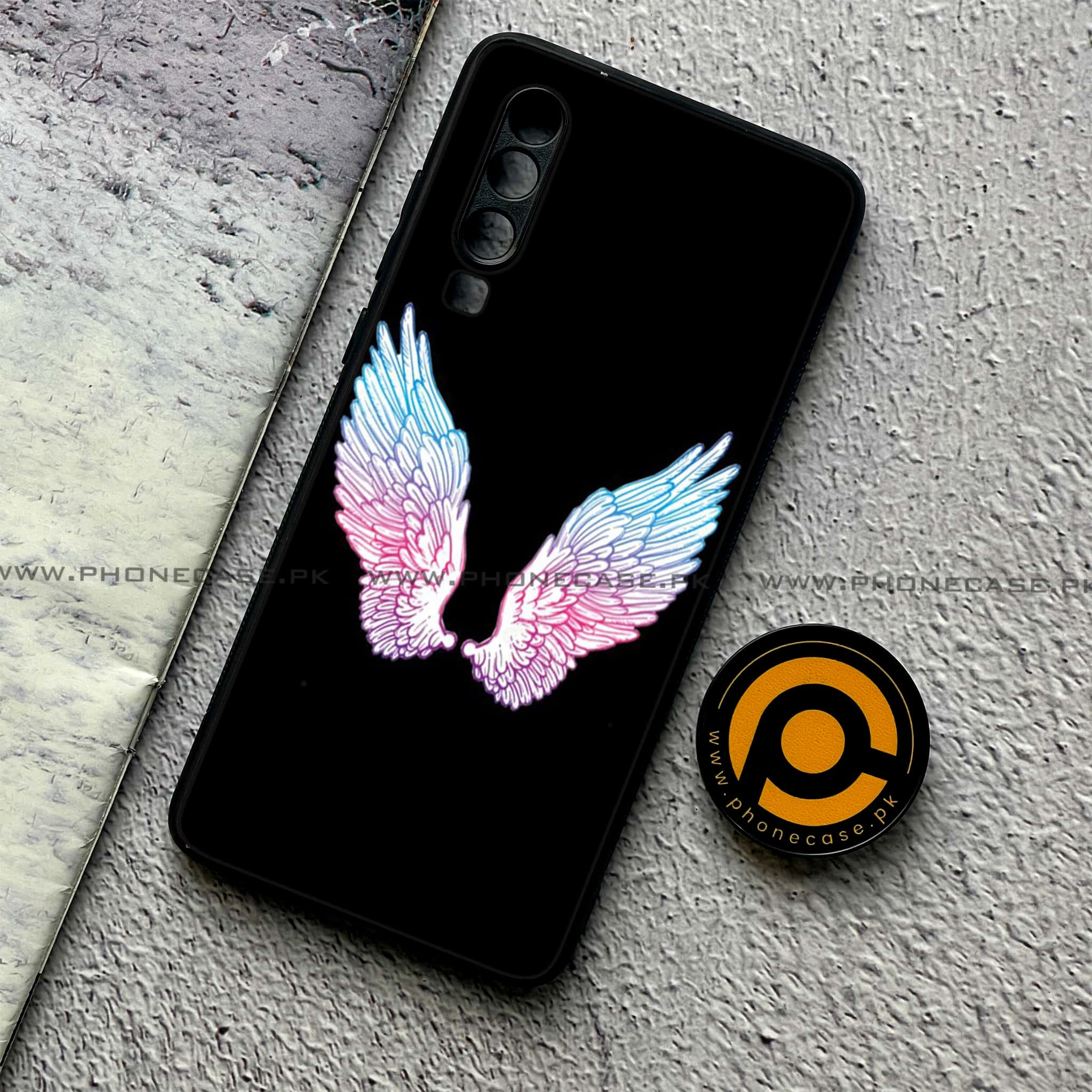 Huawei P30 - Angel Wings Series - Premium Printed Glass soft Bumper shock Proof Case