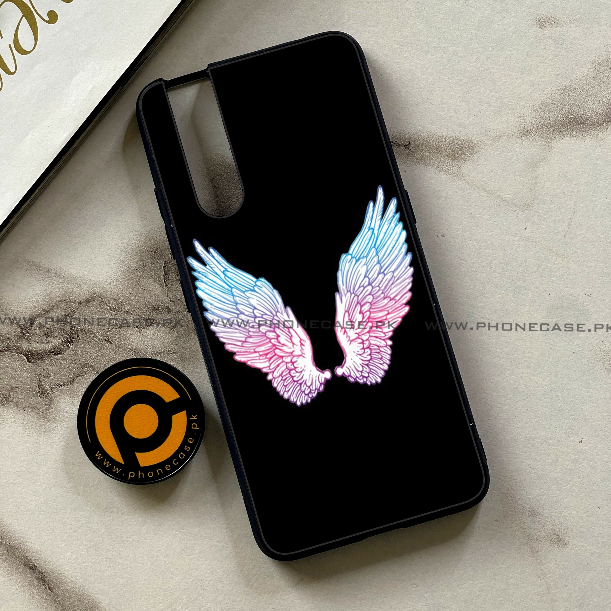 Vivo V15 Pro - Angel Wings Series - Premium Printed Glass soft Bumper shock Proof Case