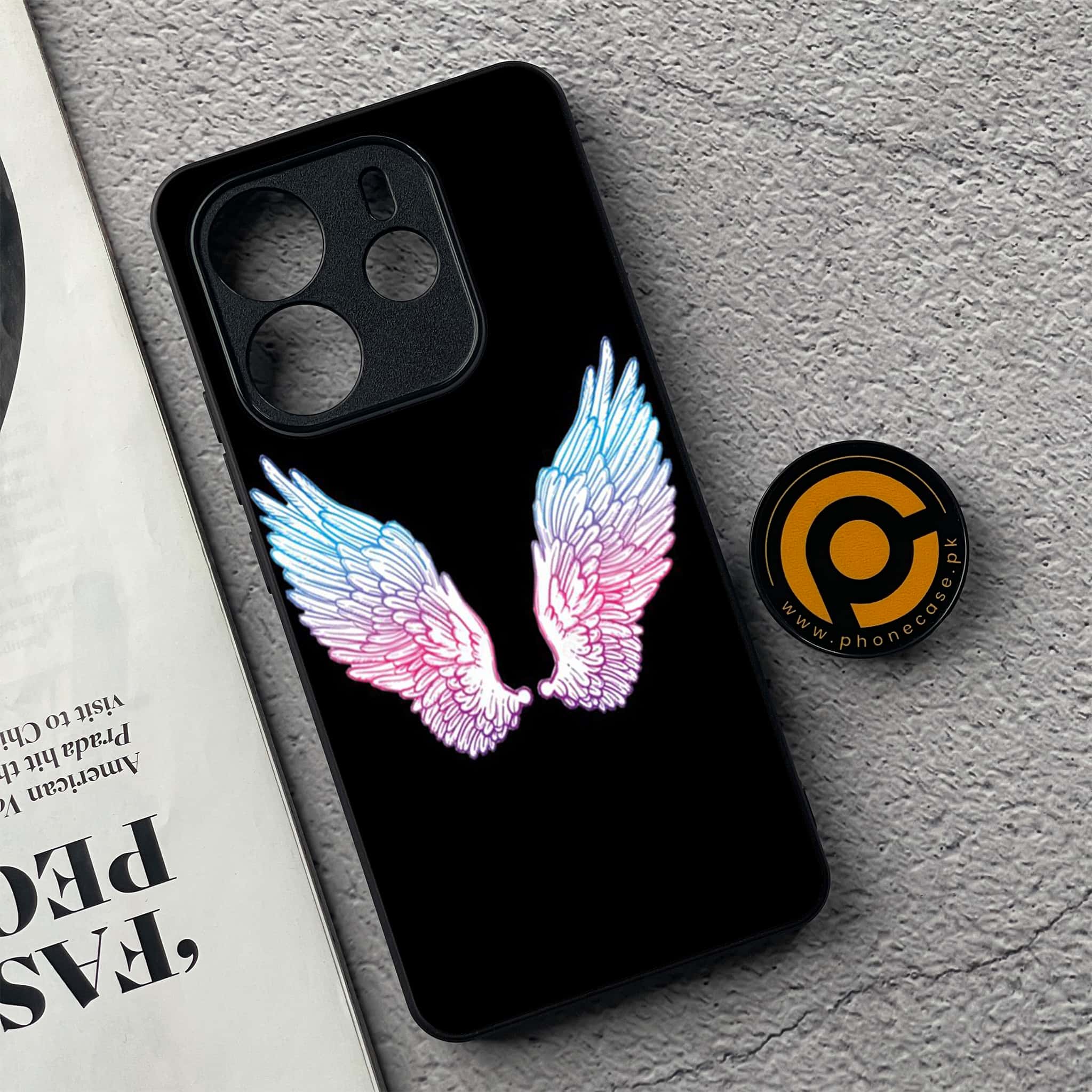 Xiaomi Redmi Note 14 - Angel Wings Series - Premium Printed Glass soft Bumper shock Proof Case