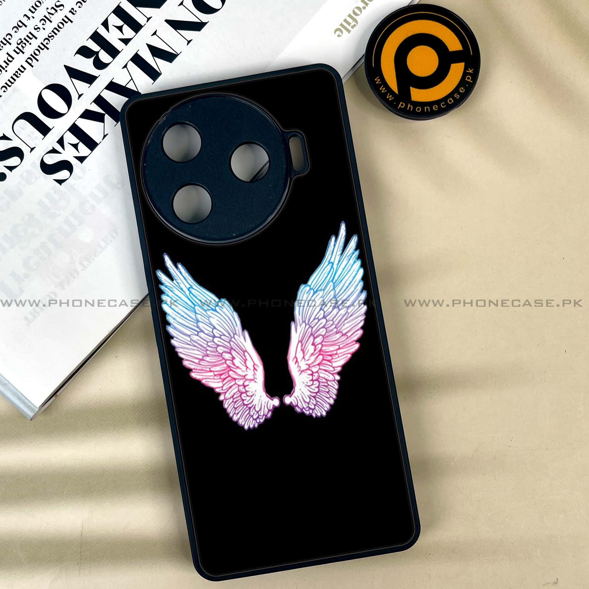 Tecno Camon 30 Pro - Angel Wings Series - Premium Printed Glass soft Bumper shock Proof Case