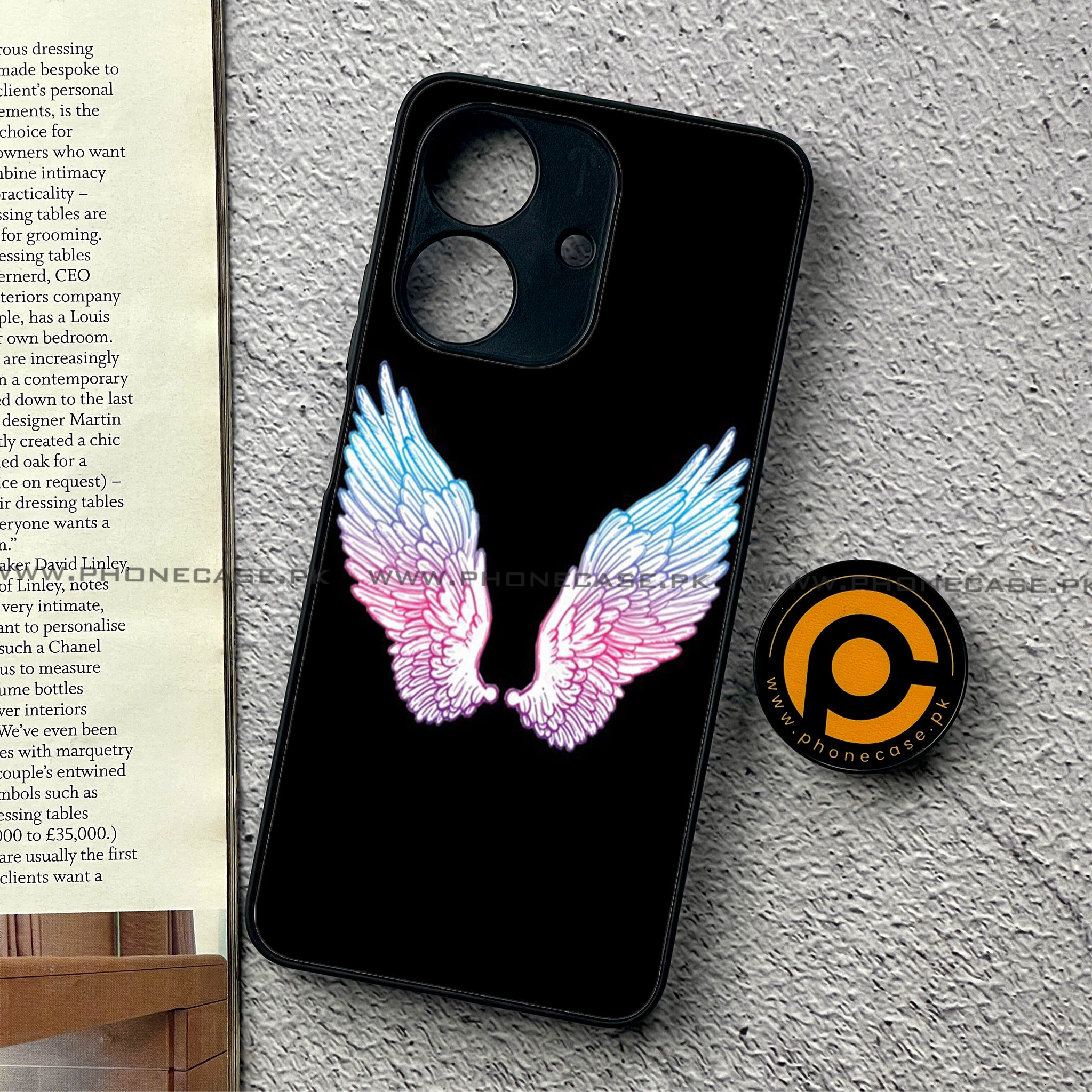 Realme Note 60 - Angel Wings Series - Premium Printed Glass soft Bumper shock Proof Case