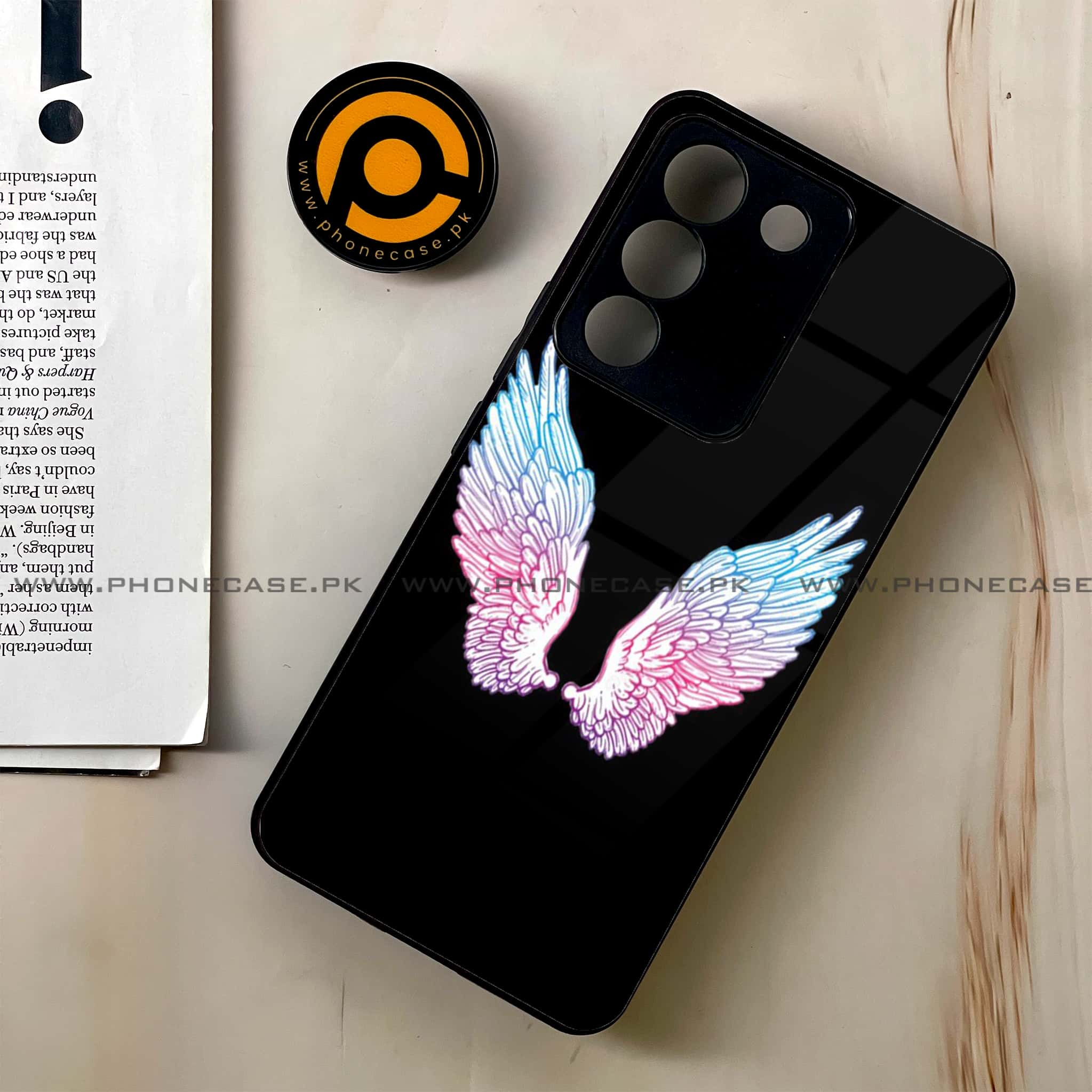 Vivo V29e - Angel Wings Series - Premium Printed Glass soft Bumper shock Proof Case