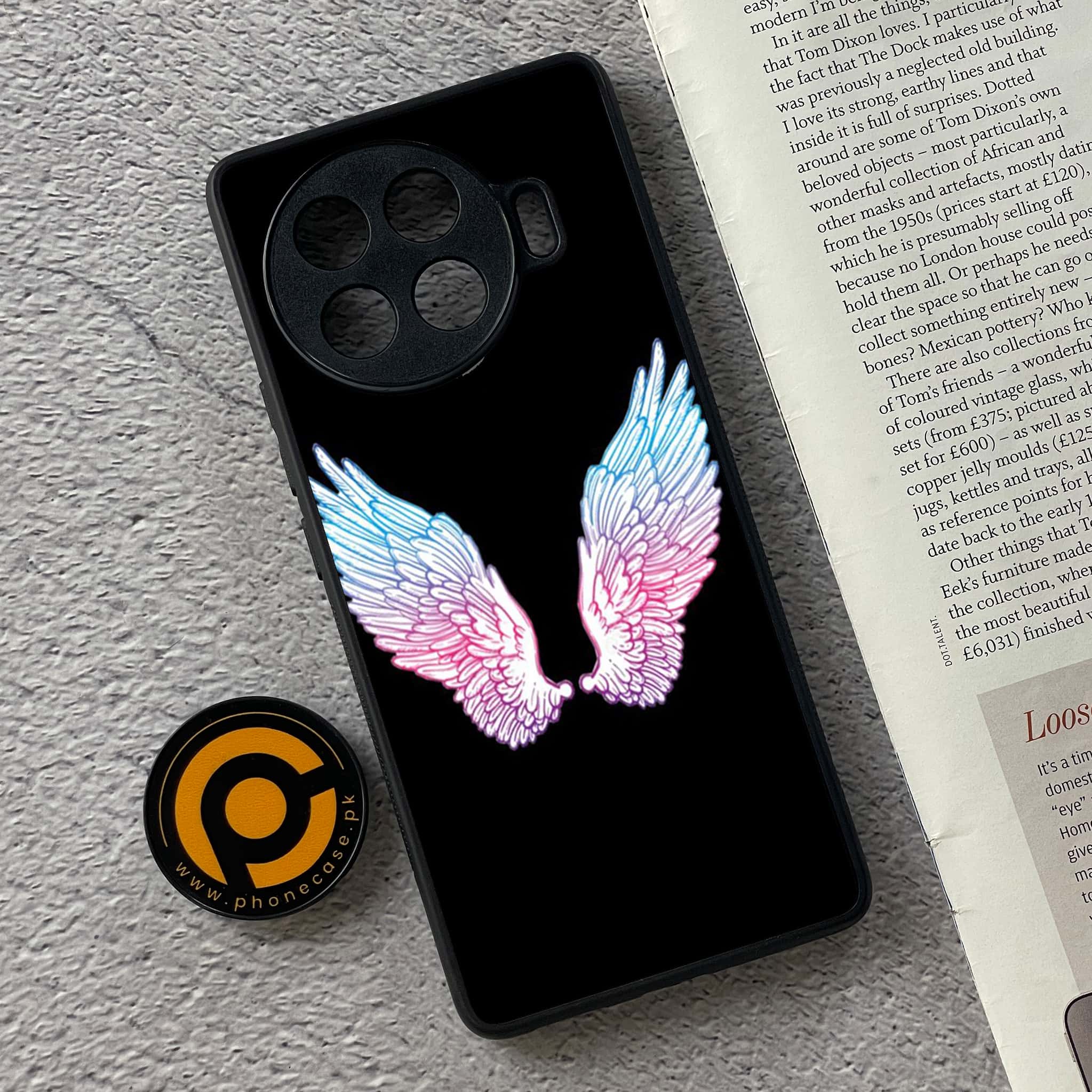 Tecno Spark 20 pro plus - Angel Wings Series - Premium Printed Glass soft Bumper shock Proof Case