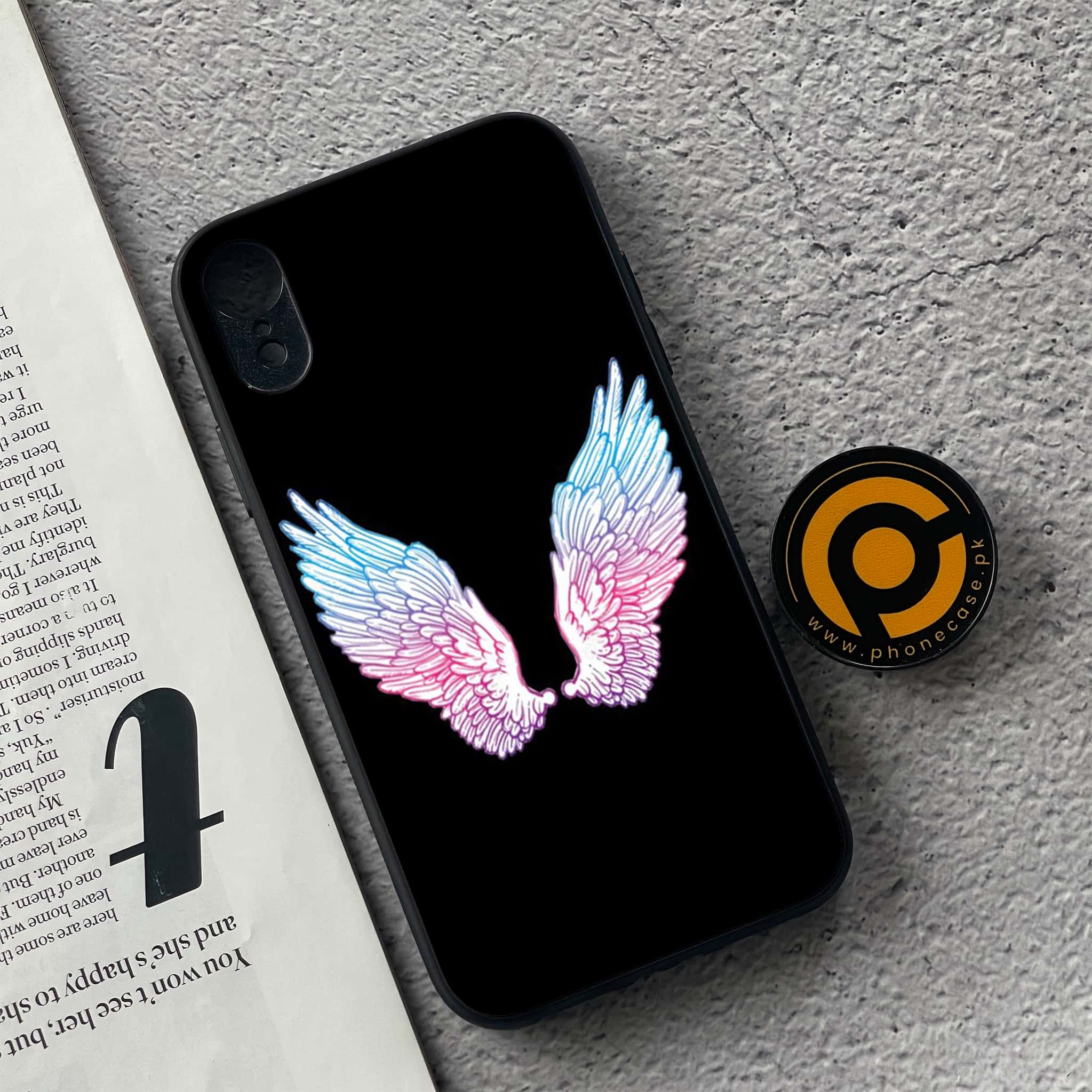 iPhone XR - Angel Wings Series - Premium Printed Glass soft Bumper shock Proof Case