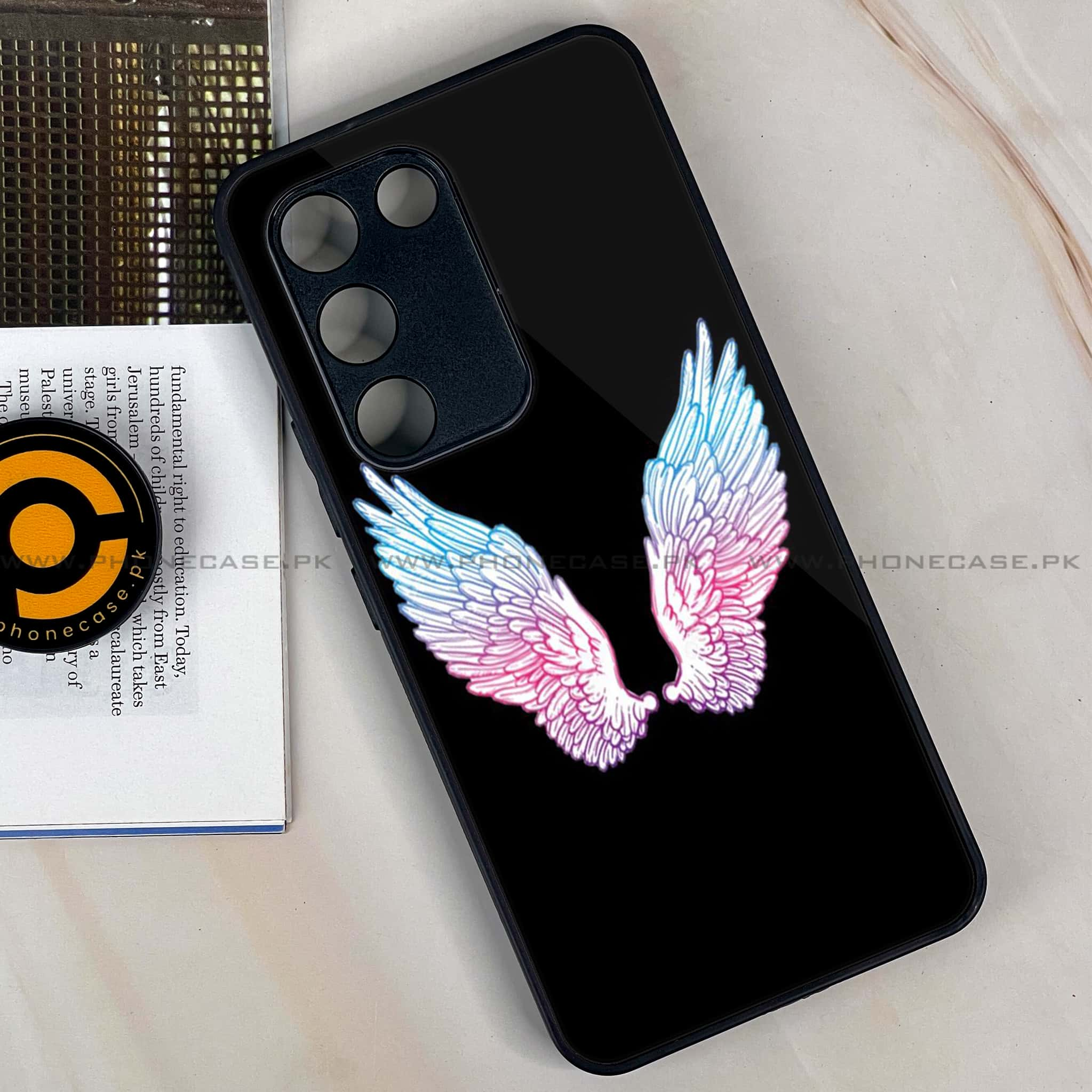 Vivo Y100 - Angel Wings Series - Premium Printed Glass soft Bumper shock Proof Case