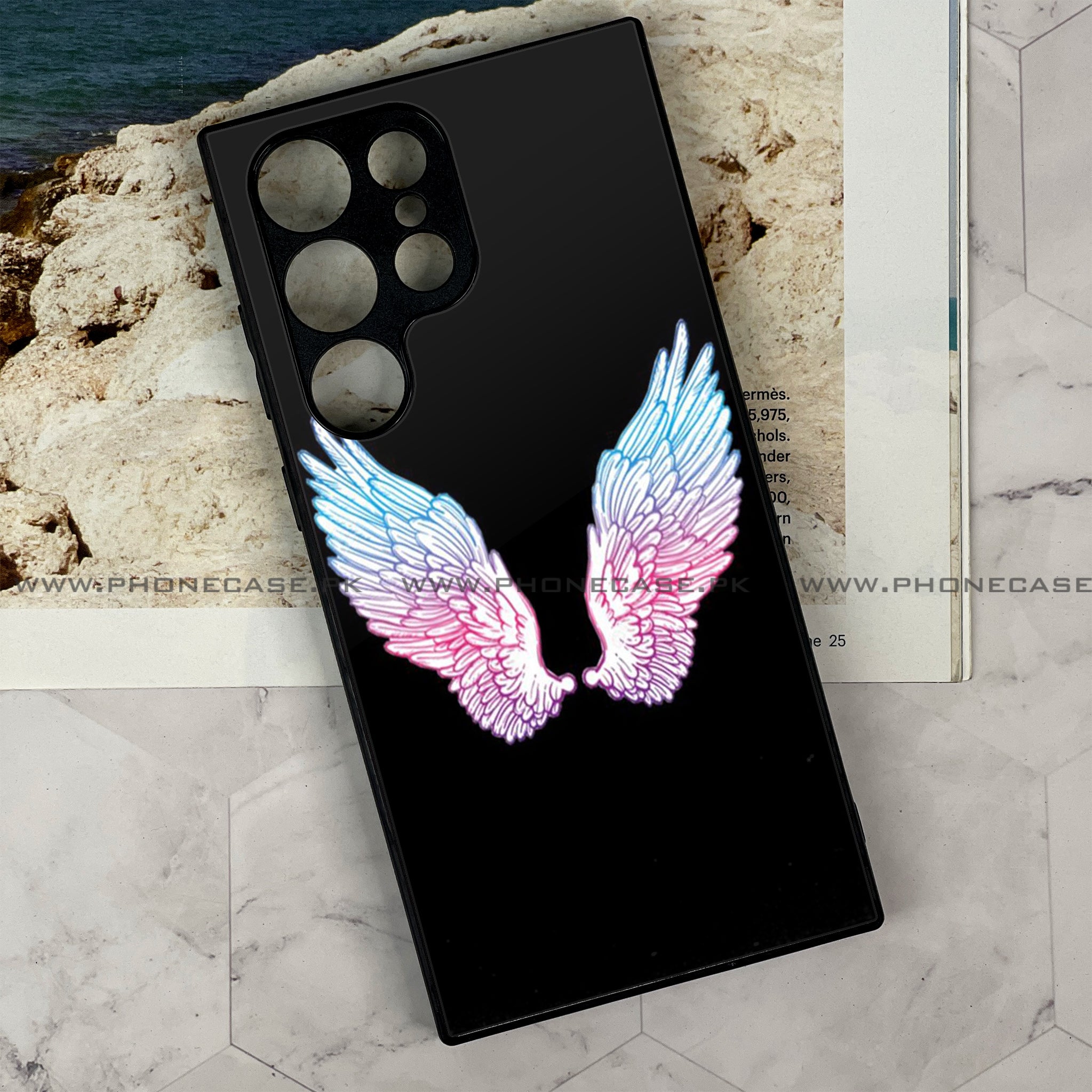 Samsung Galaxy S23 Ultra- Angel Wings  Series - Premium Printed Glass soft Bumper shock Proof Case