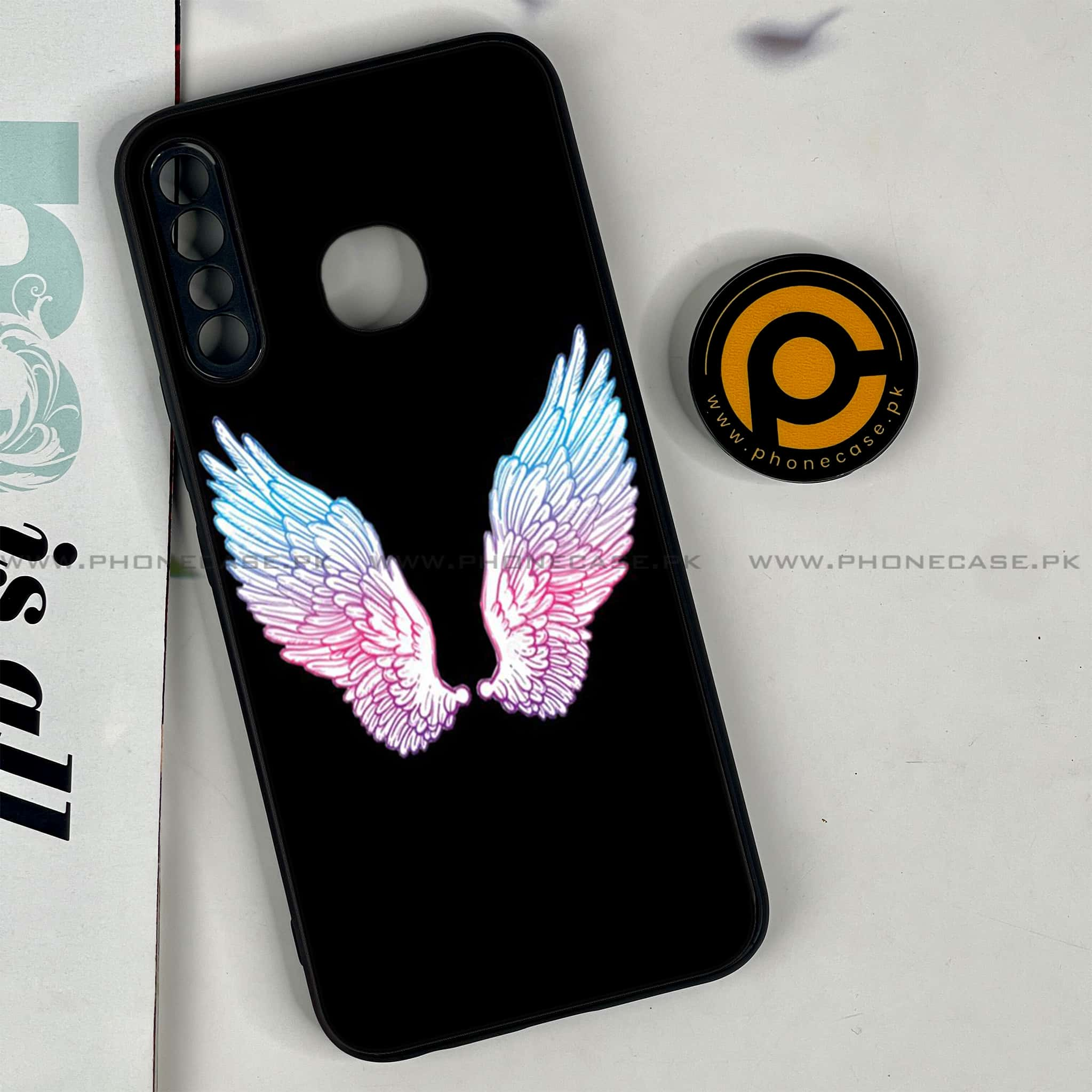 Infinix Hot 8 Lite - Angel Wings Series - Premium Printed Glass soft Bumper shock Proof Case