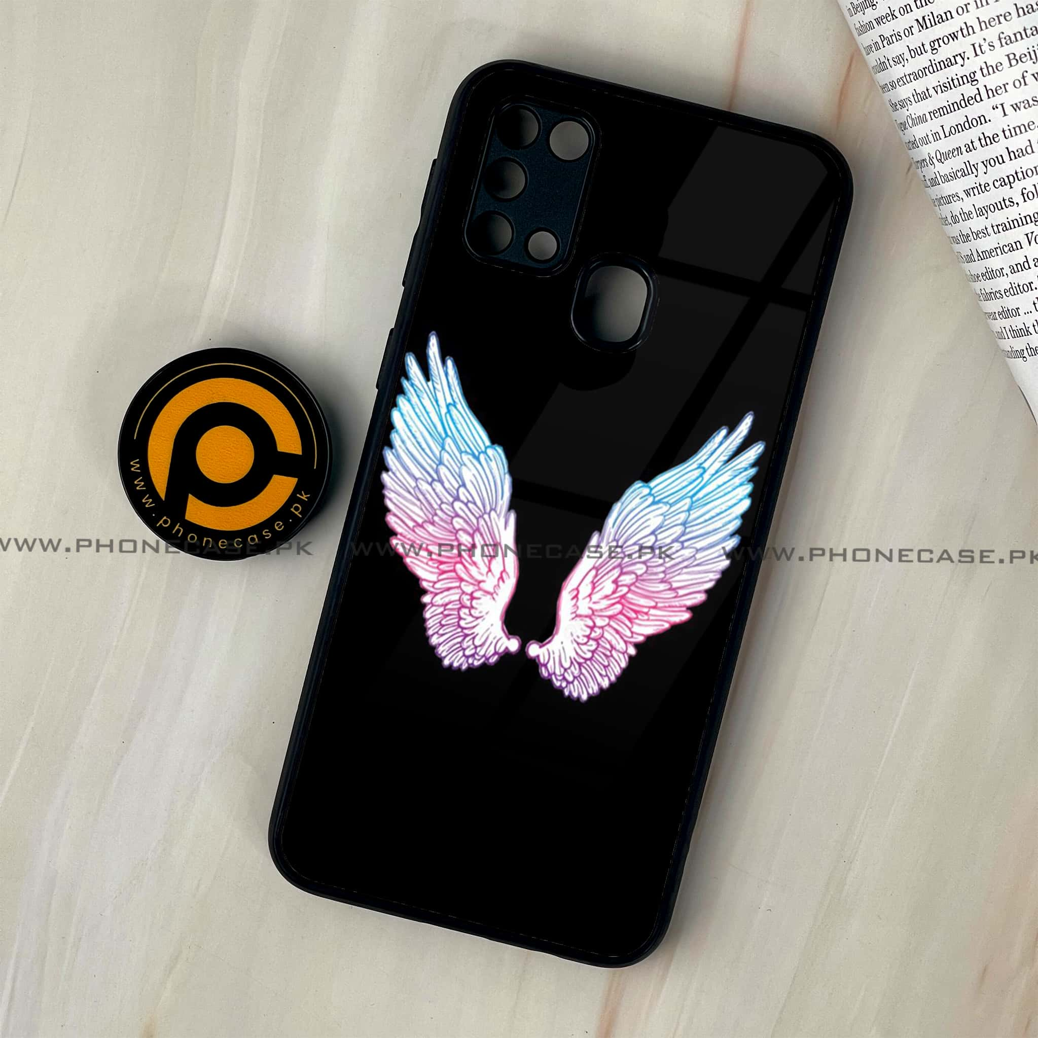 Galaxy M31 - Angel Wings Series - Premium Printed Glass soft Bumper shock Proof Case