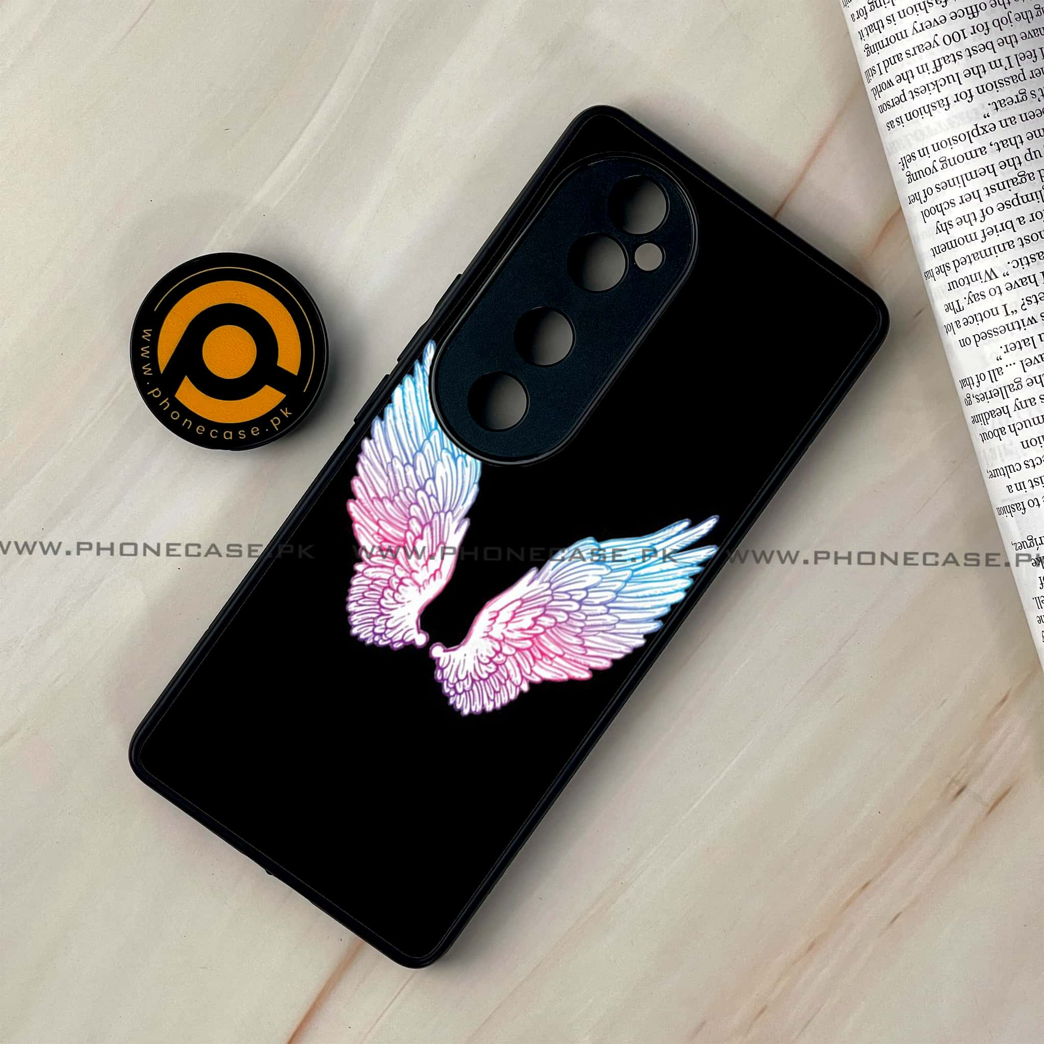 Vivo V40 - Angel Wings Series - Premium Printed Glass soft Bumper shock Proof Case