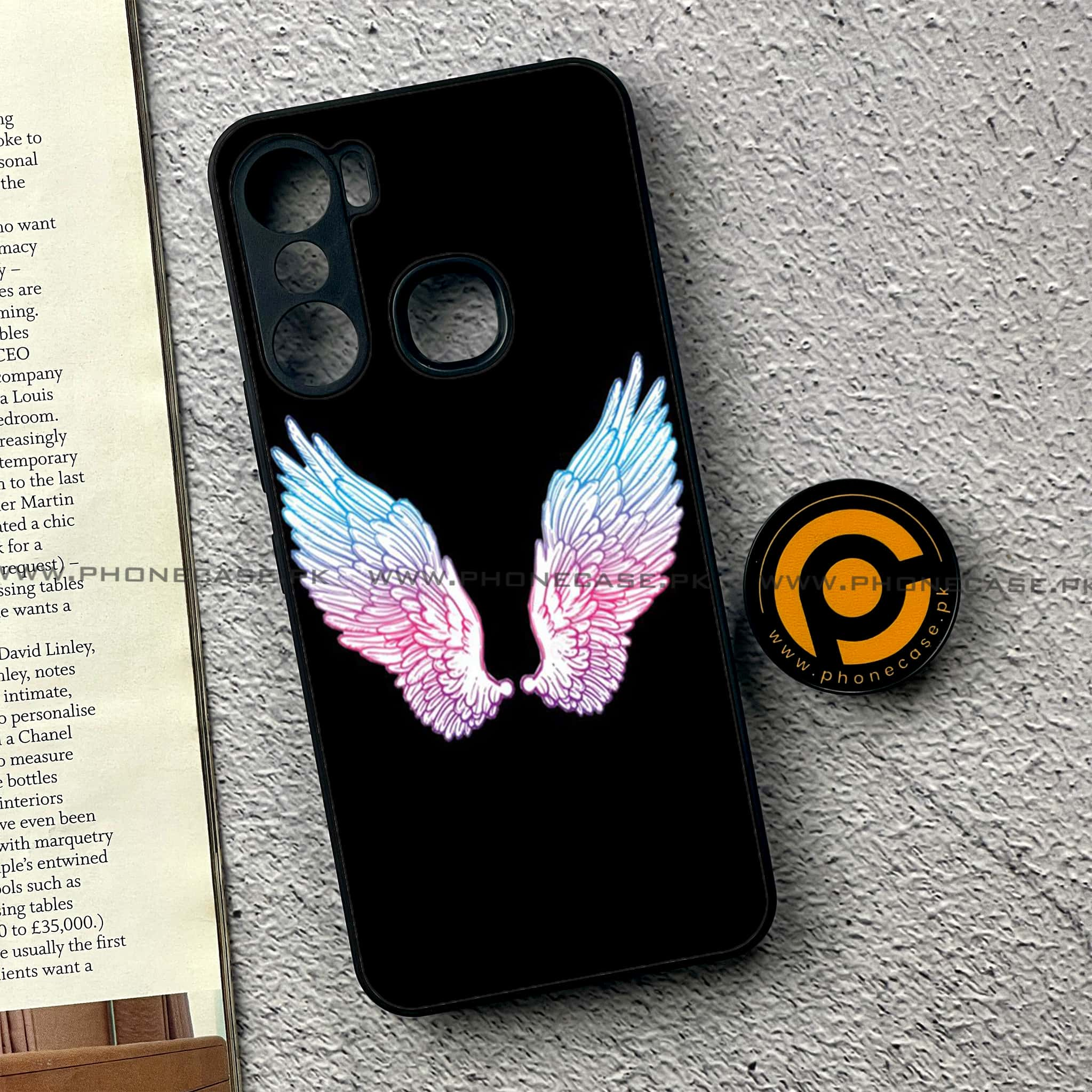 Infinix Hot 12 Pro - Angel Wings Series - Premium Printed Glass soft Bumper shock Proof Case