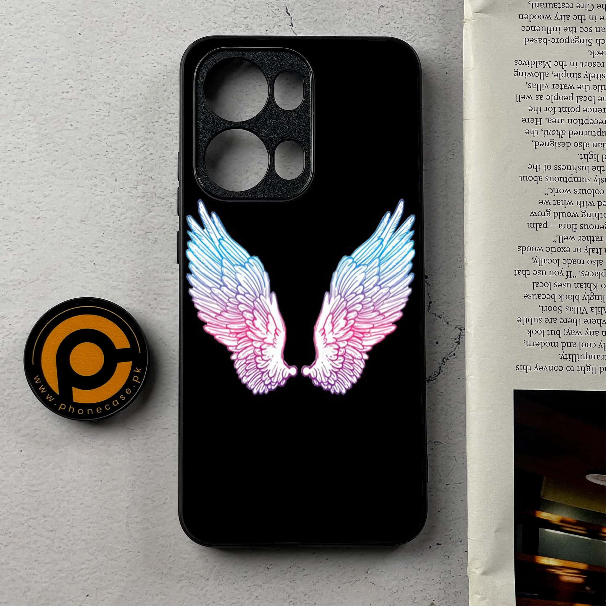 Oppo Reno 13 Pro - Angel Wings Series - Premium Metal Printed Soft Bumper Shockproof Case
