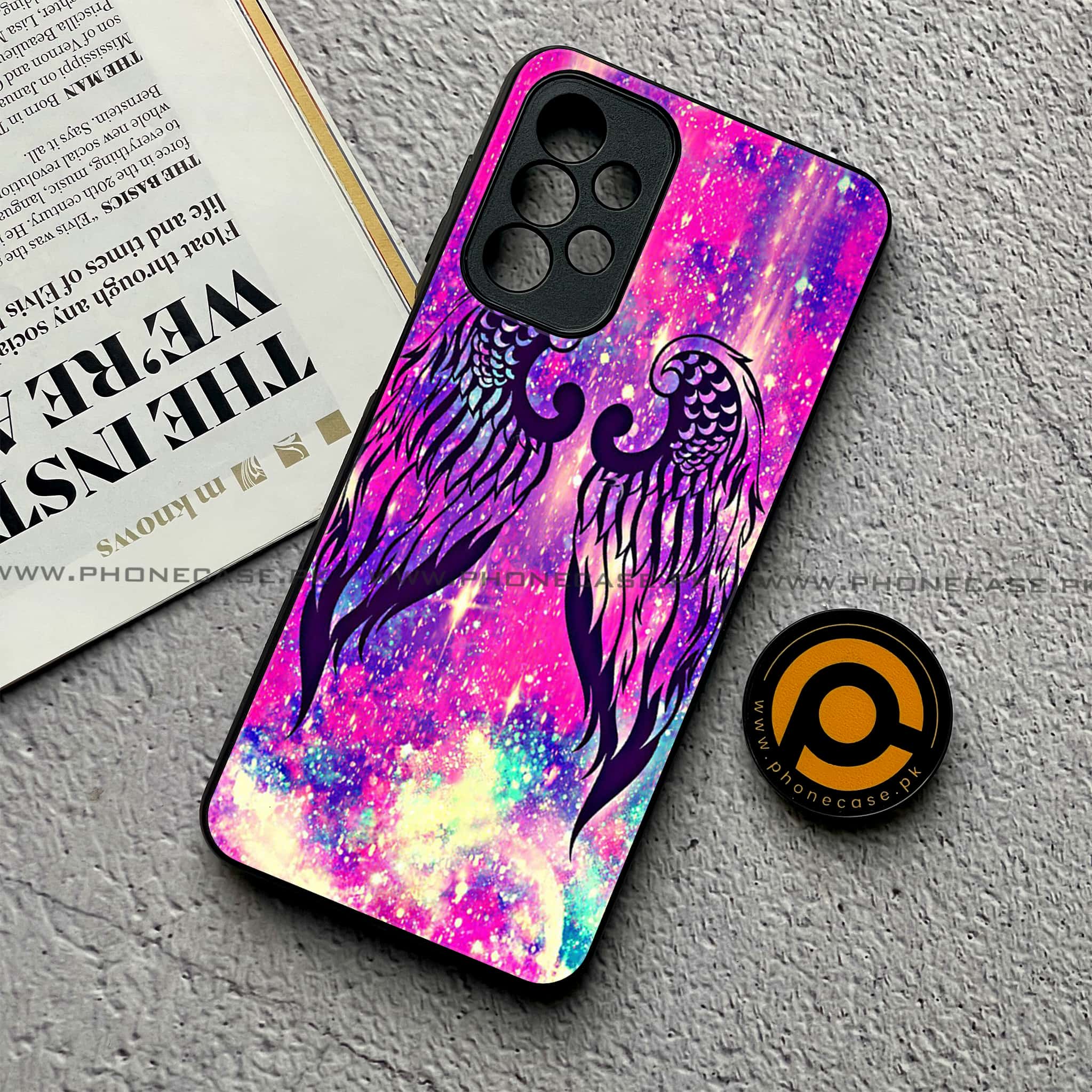 Samsung Galaxy A23- Angel Wing Series - Premium Printed Glass soft Bumper shock Proof Case