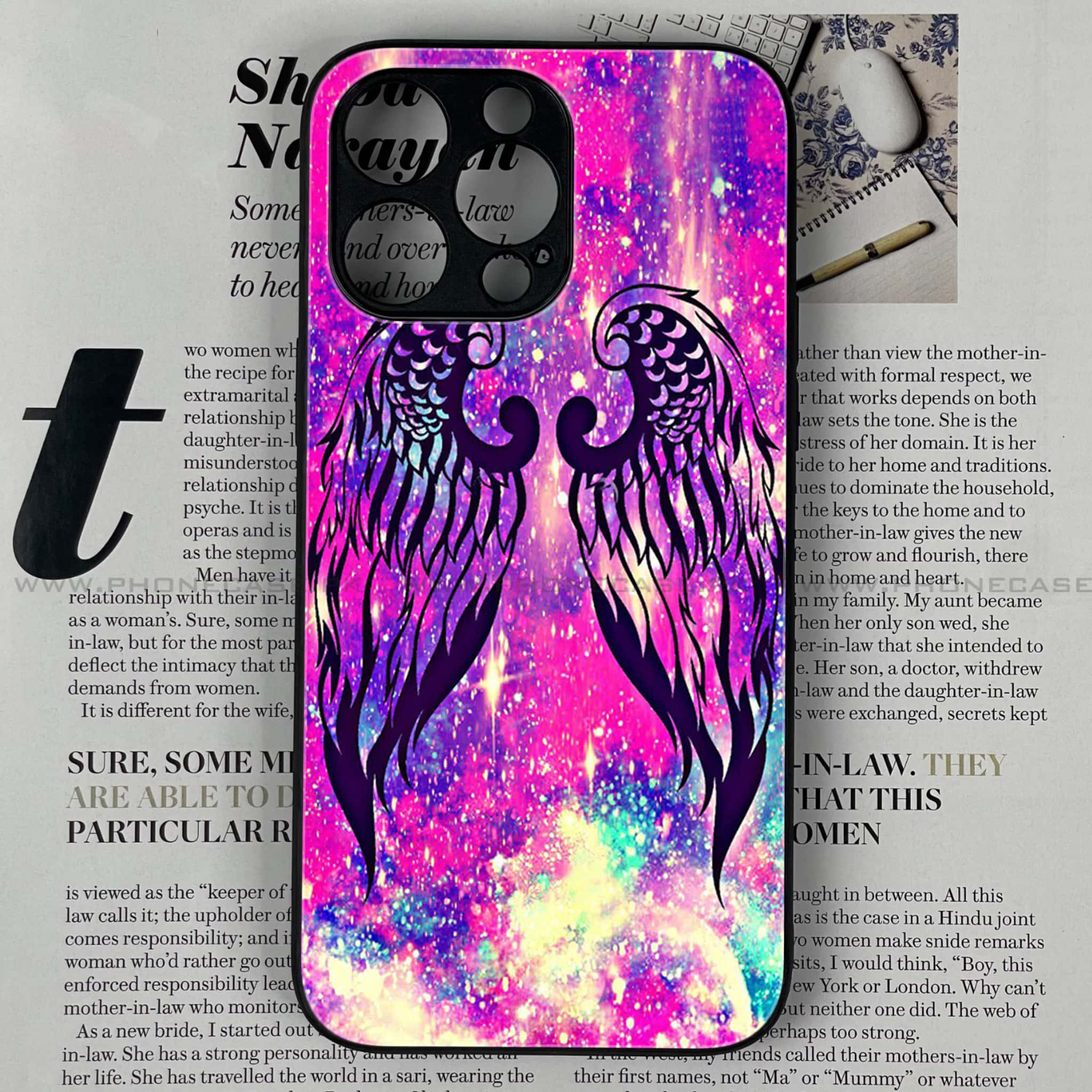 iPhone 14 Pro - Angel Wings Series - Premium Printed Glass soft Bumper shock Proof Case