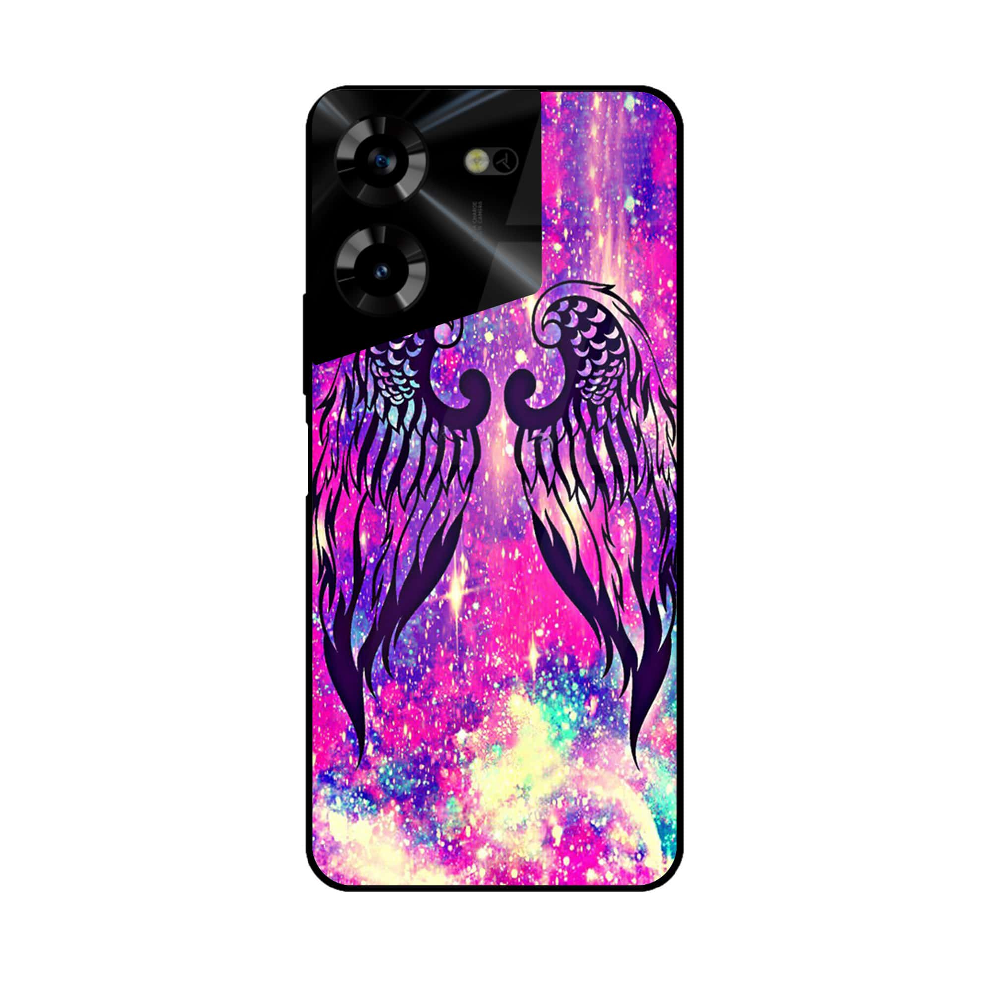 Tecno Pova 5 Pro - Angel Wings Series - Premium Printed Glass soft Bumper shock Proof Case