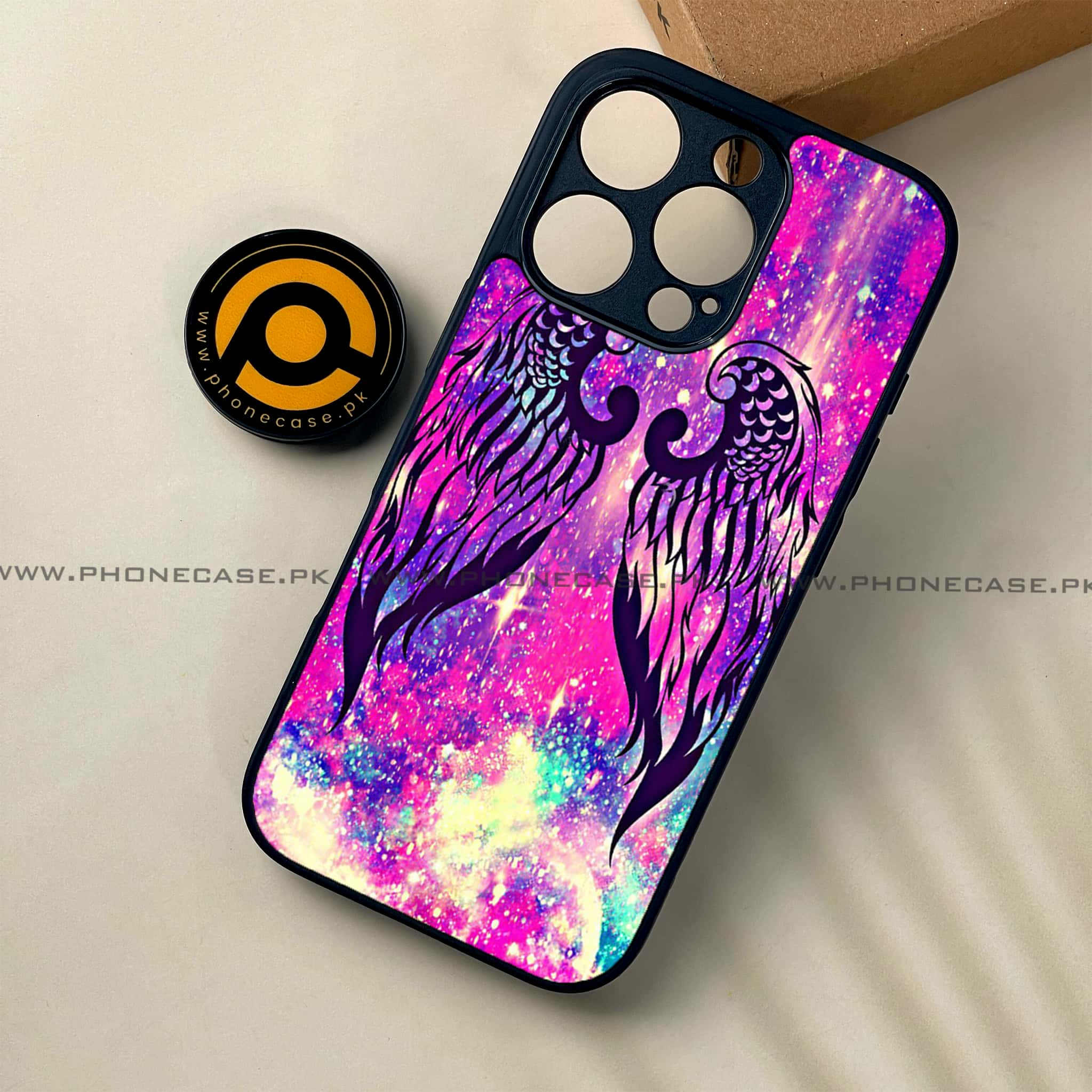 iPhone 16 Pro - Angel Wings Series - Premium Printed Glass soft Bumper shock Proof Case