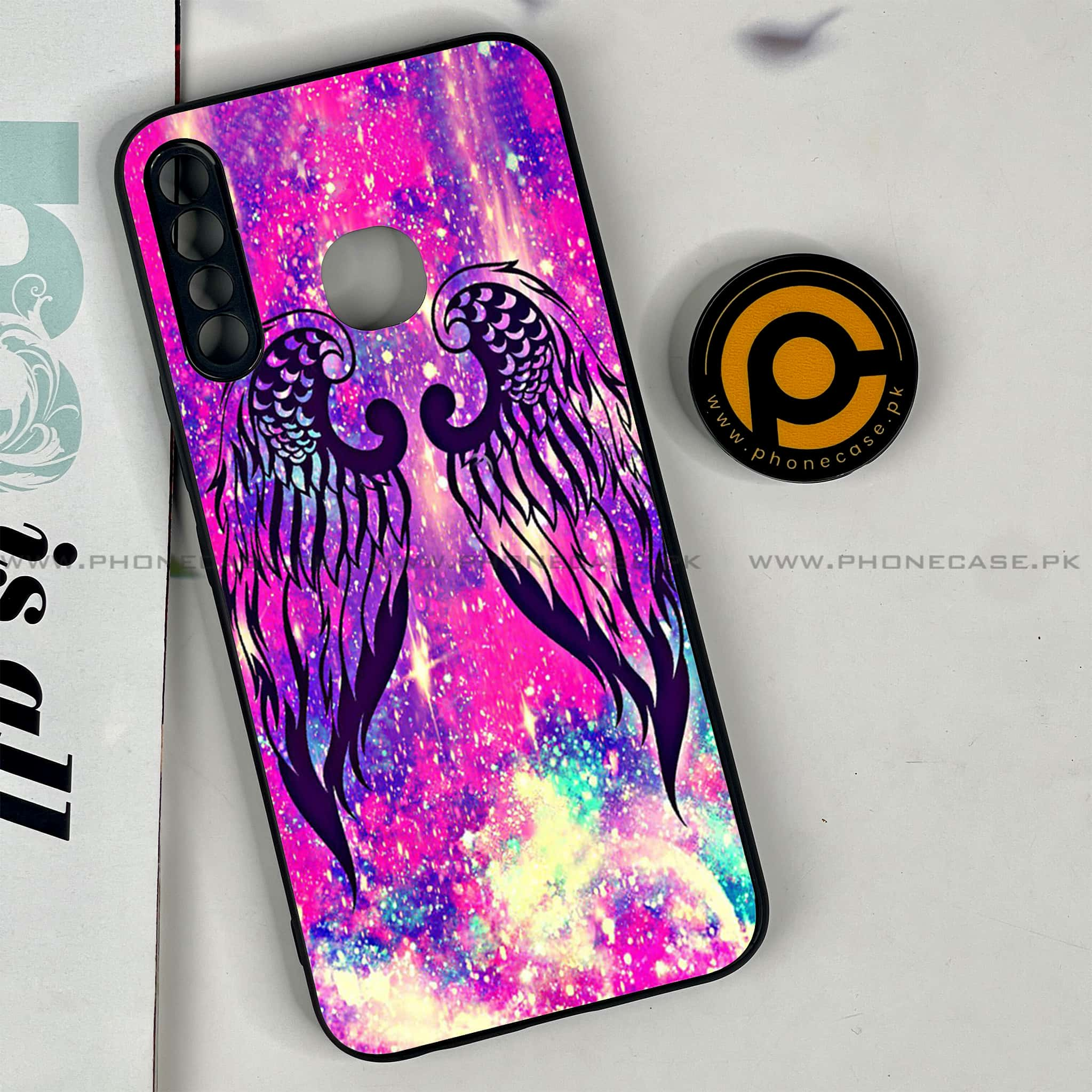 Infinix Hot 8 Lite - Angel Wings Series - Premium Printed Glass soft Bumper shock Proof Case