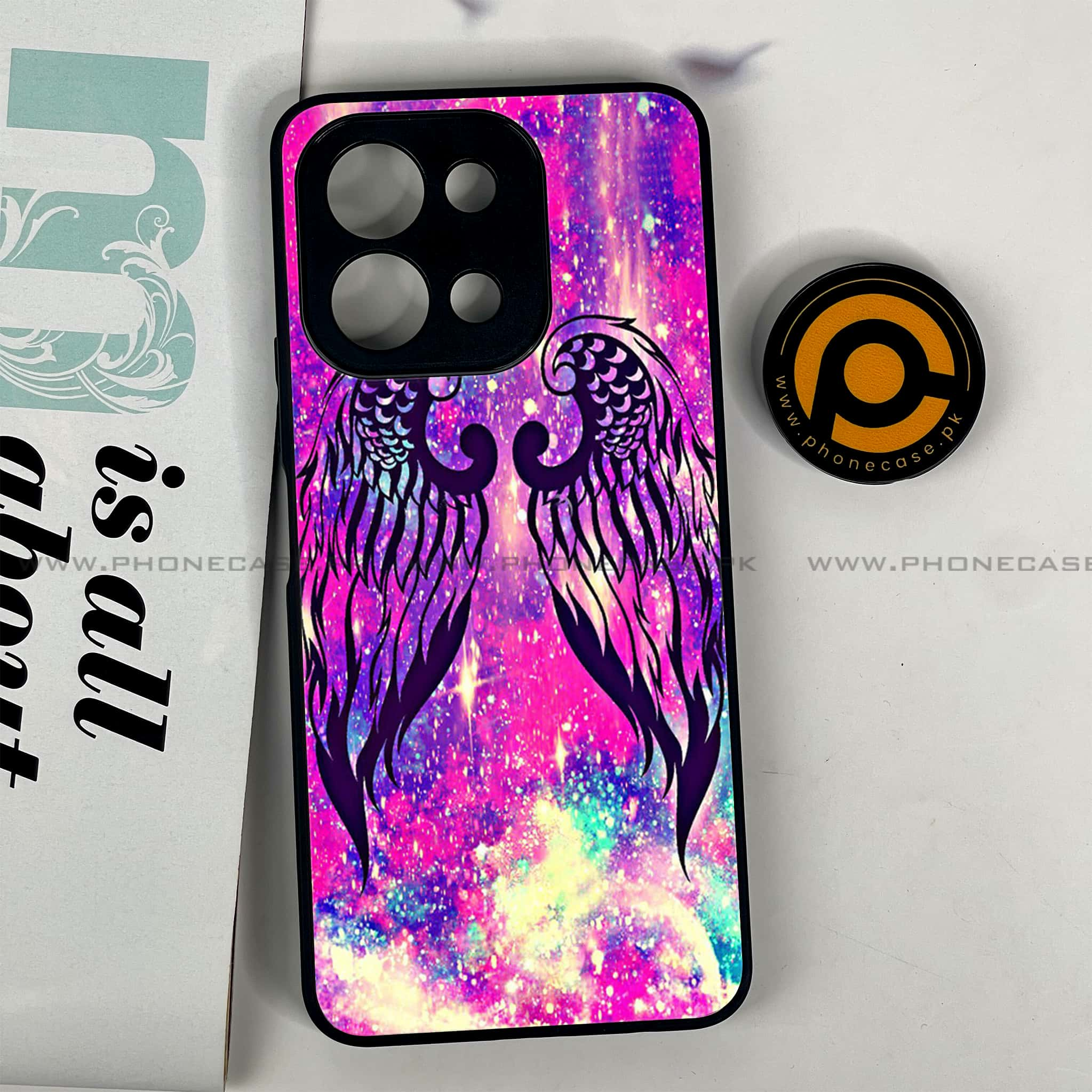 Vivo Y28 - Angel Wings Series - Premium Printed Glass soft Bumper shock Proof Case