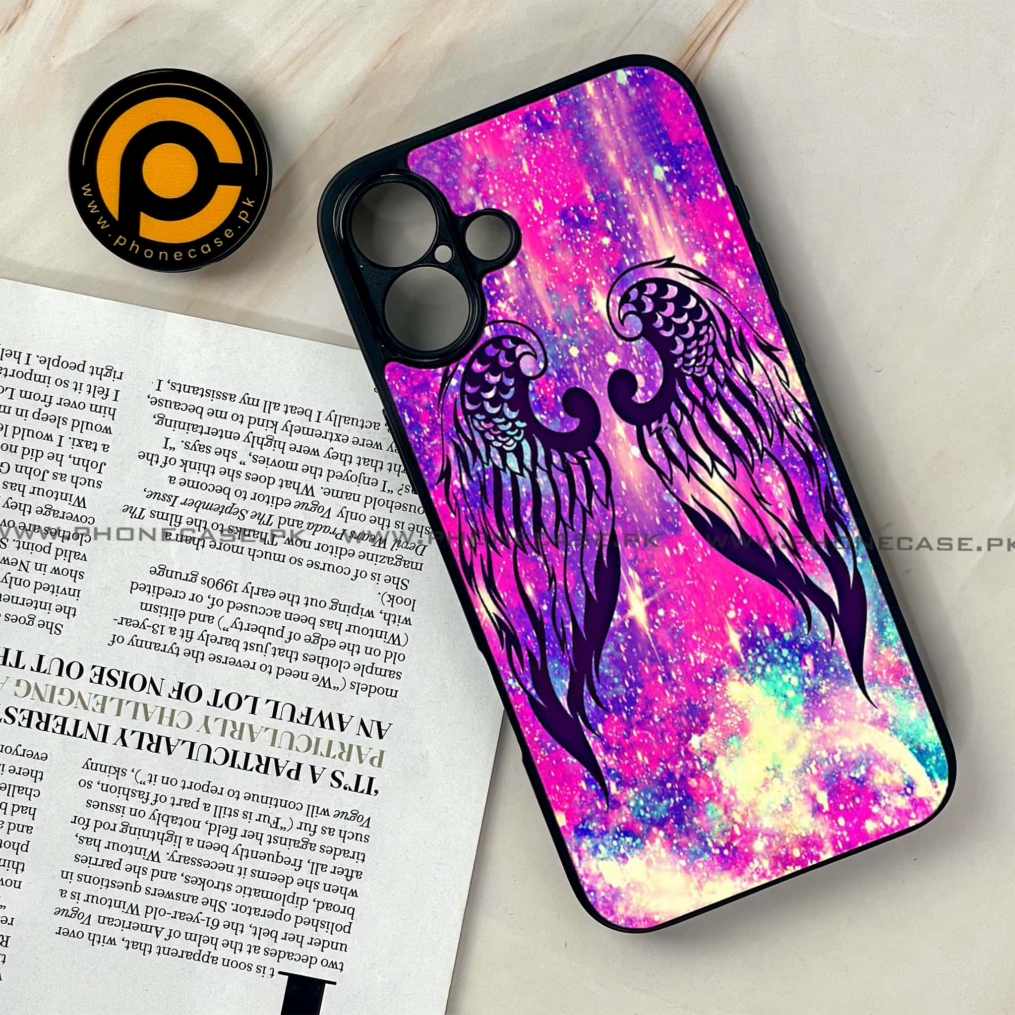 iPhone 16 - Angel Wings Series - Premium Printed Glass soft Bumper shock Proof Case