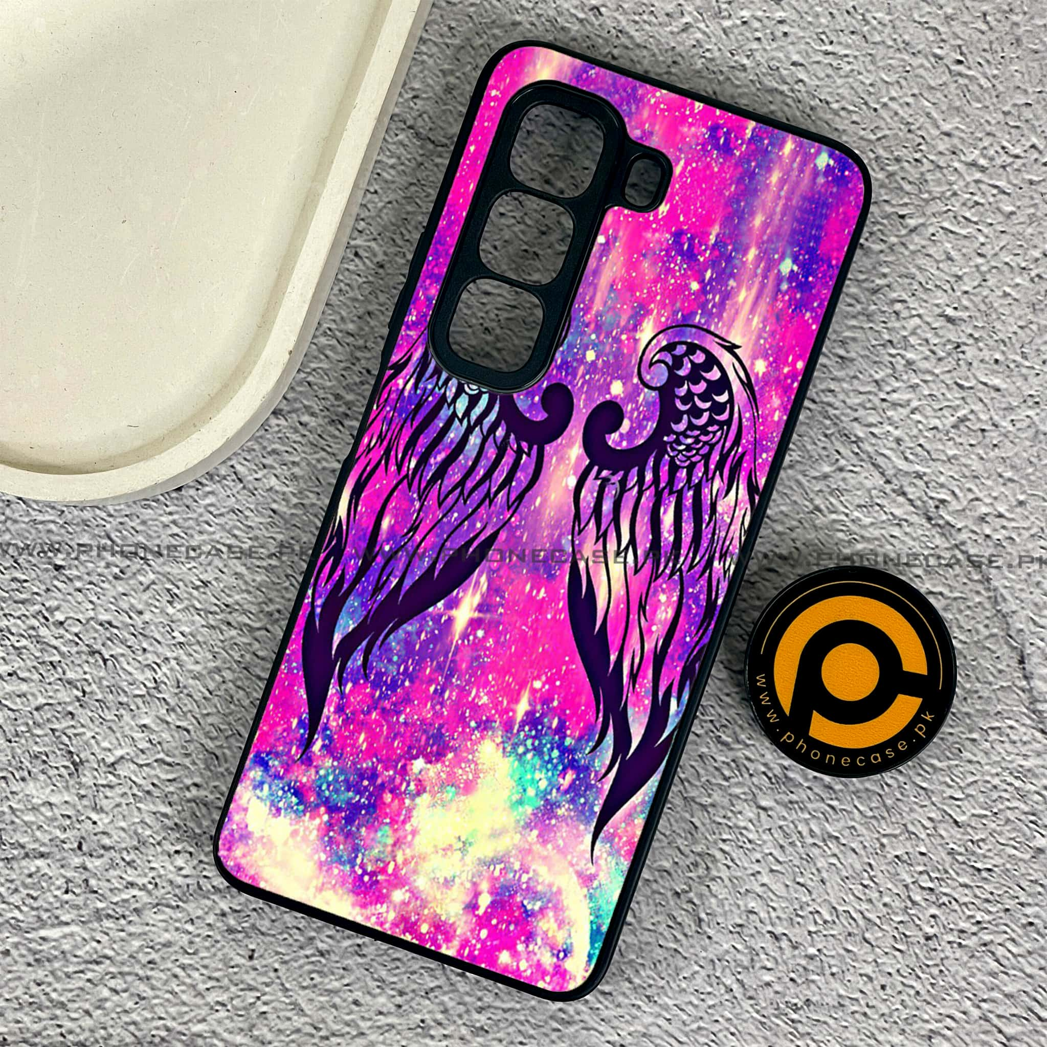 Infinix Hot 50 Pro - Angel Wings Series - Premium Printed Glass soft Bumper shock Proof Case